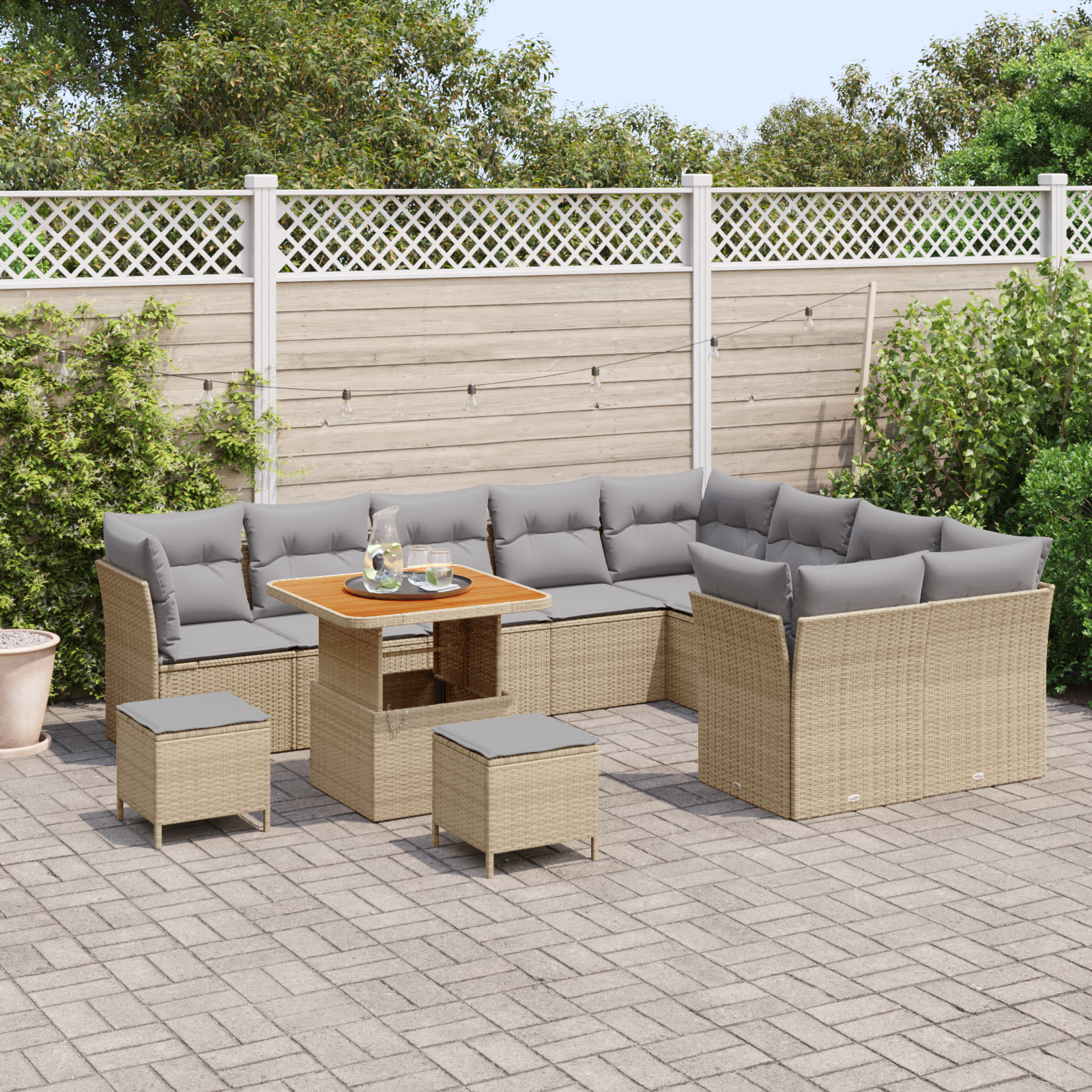 Thumbnail - vidaXL 12-teiliges Garten-Sofa-Set mit Kissen in Beige aus Poly Rattan und Akazie