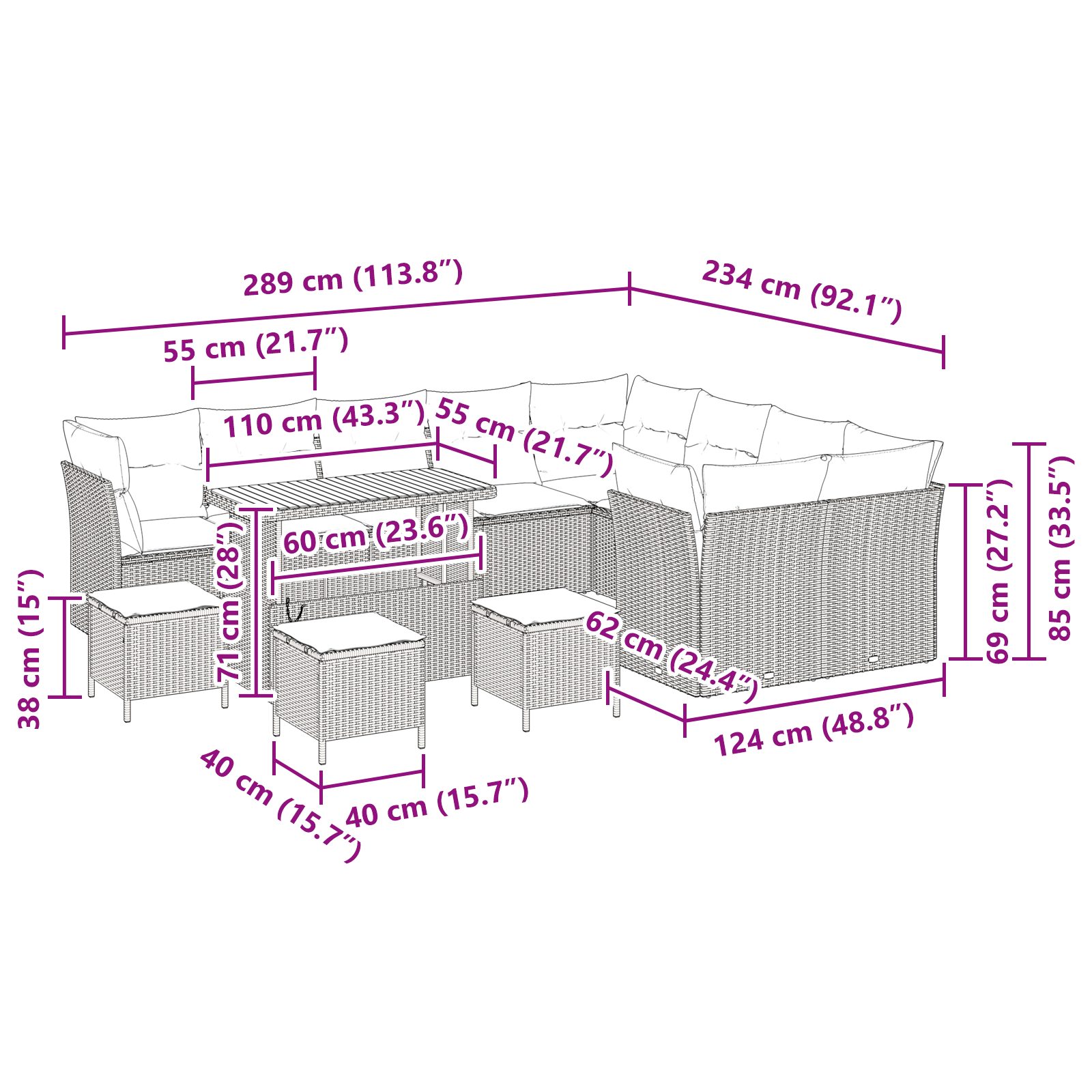 13 dalių sodo sofos komplektas su pagalvėmis beige poli ratanas akacija - Image 9