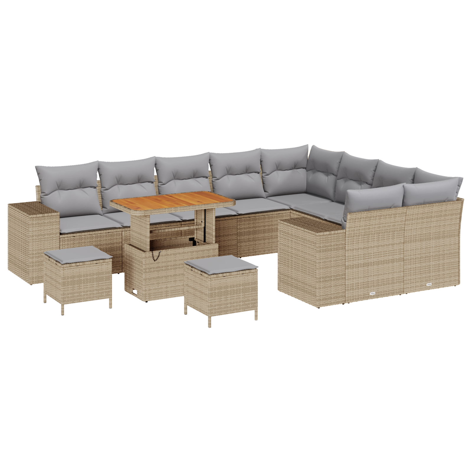 vidaXL 12-dijelni set vrtnih sofa s jastučićima bež poli ratan akacija-image-3362047