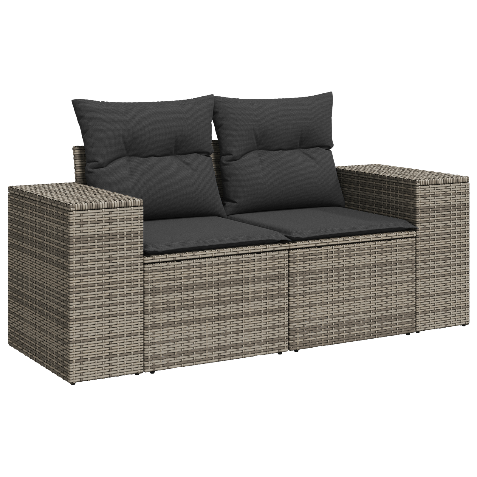 Conjunto de Sofá de Jardim de 14 Peças com Almofadas Cinza Polirattan Acácia, Conjunto de Jantar de Jardim de 4 Peças com Almofadas Cinza Polirattan Acácia - Image 7