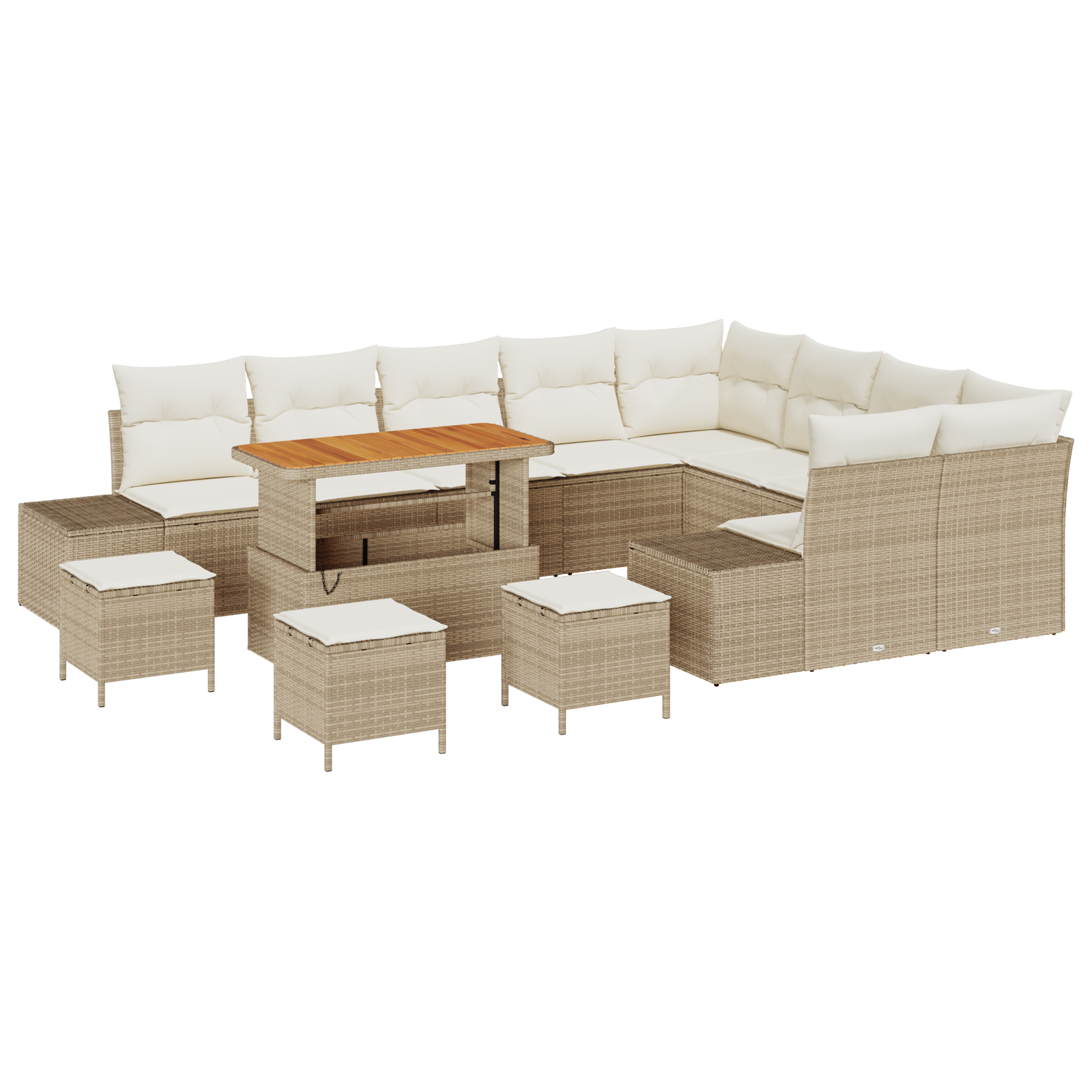 Thumbnail - vidaXL 13-teiliges Sofa-Set mit Kissen, Beige, Poly-Rattan, Akazie