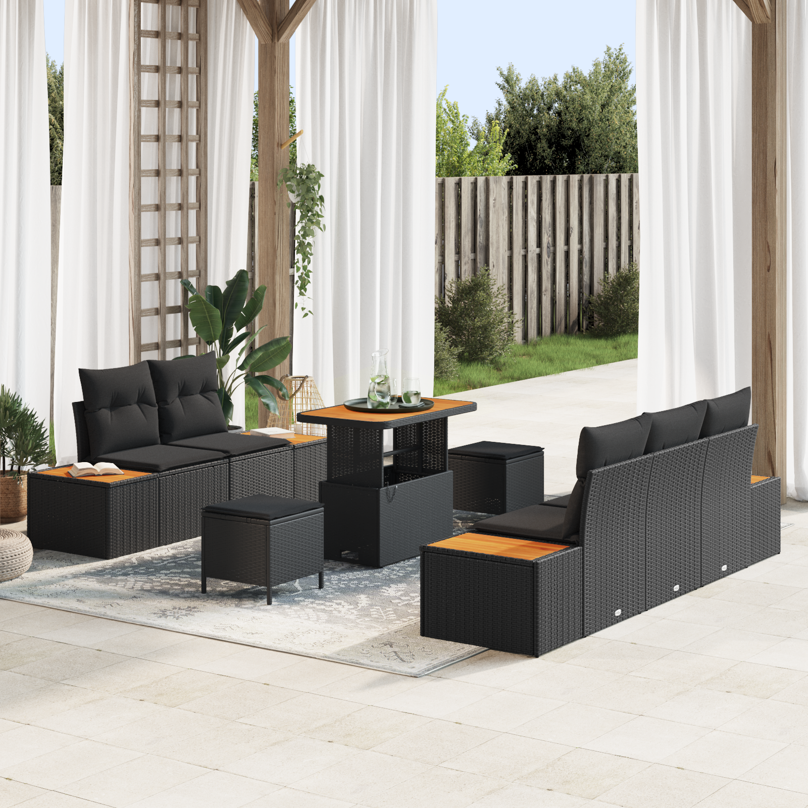 Thumbnail - vidaXL 8-teiliges Garten-Sofa-Set mit Kissen Schwarz Poly-Rattan Akazie