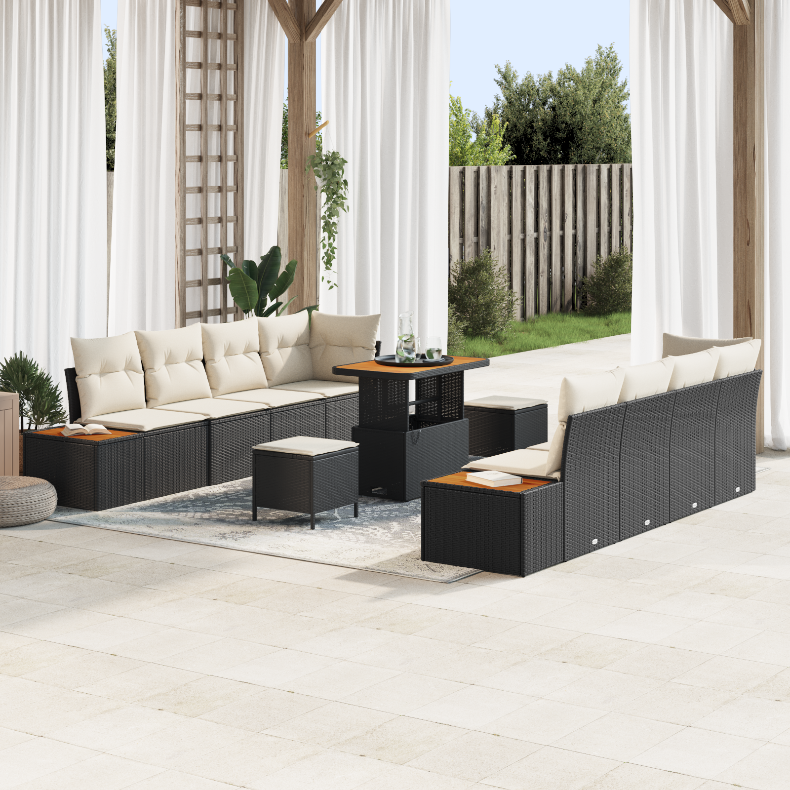 Thumbnail - vidaXL 11-tlg. Garten-Sofagarnitur mit Kissen Schwarz Poly Rattan