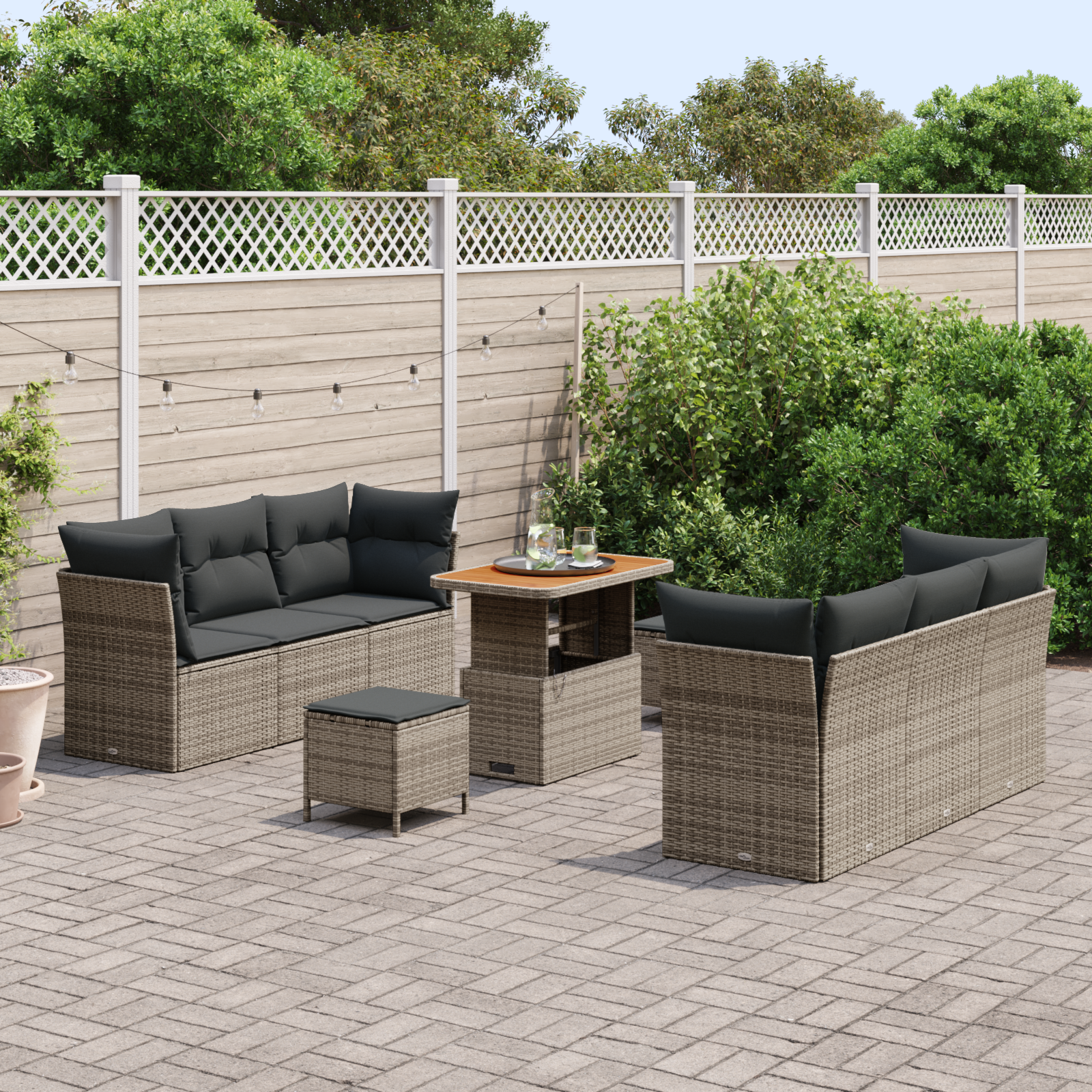 Tuin Sofa Set met kussen 9 pcs Grijs poly rattan - Afbeelding 3