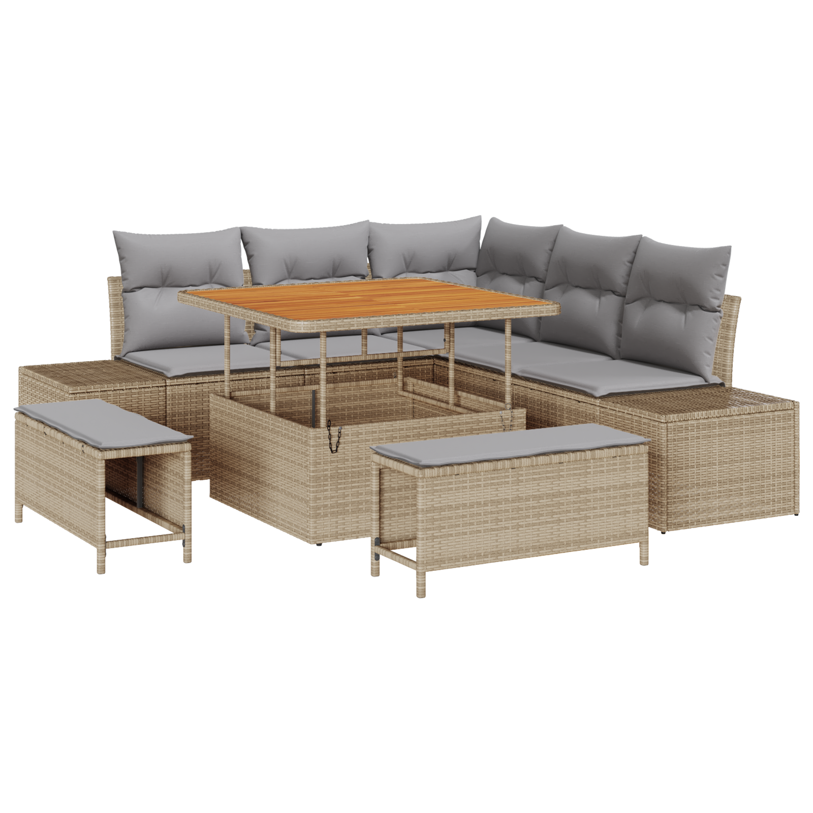 Thumbnail - vidaXL Garten-Sofa-Set mit Kissen 8 pcs Beige und Hellgrau Poly Rattan