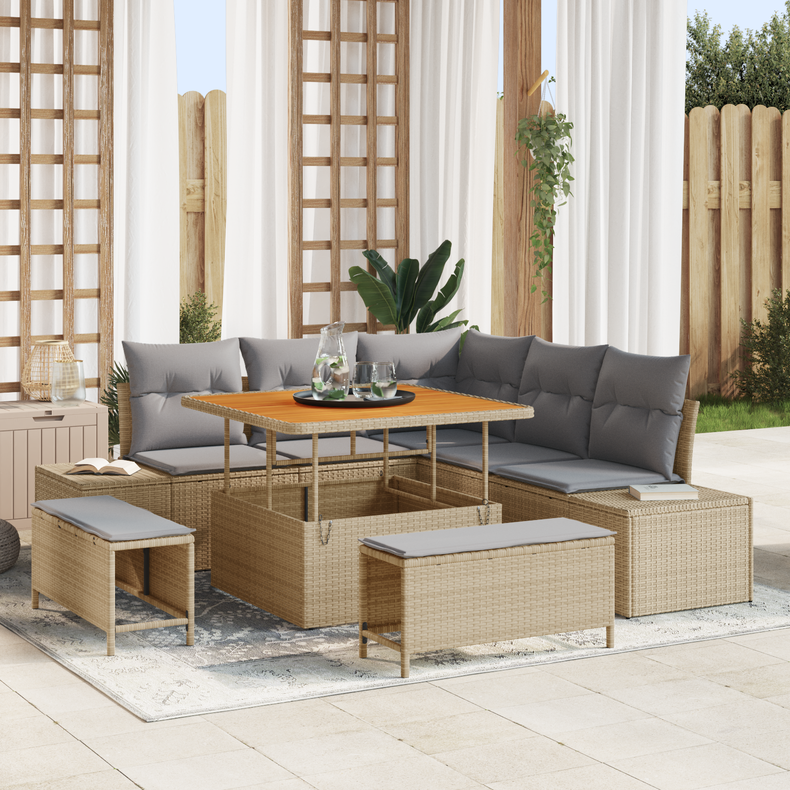 Thumbnail - vidaXL Garten-Sofa-Set mit Kissen 8 pcs Beige und Hellgrau Poly Rattan