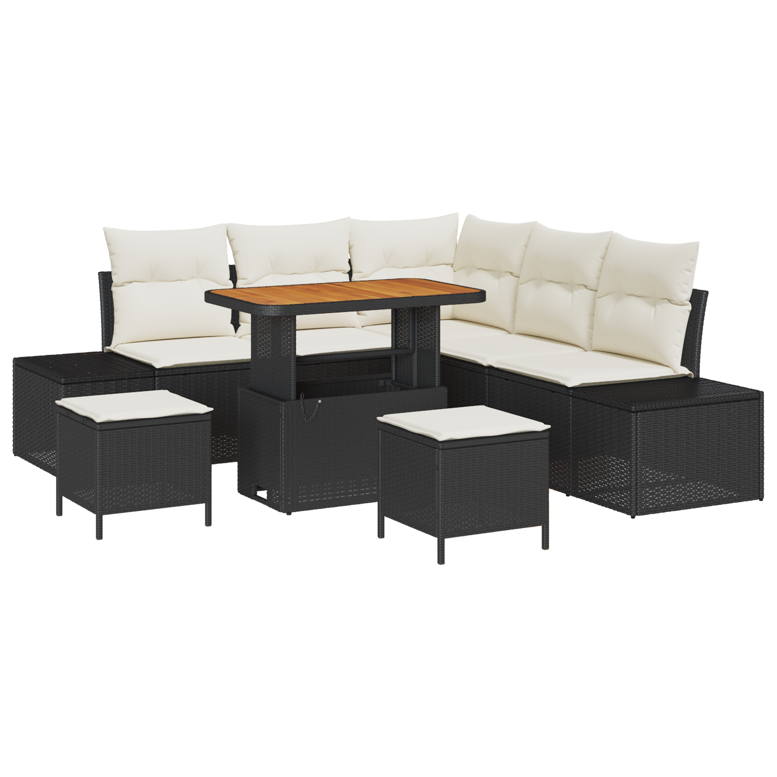 Thumbnail - vidaXL 8-teiliges Garten-Sofa Set mit Kissen in Schwarz aus Poly Rattan und Akazie