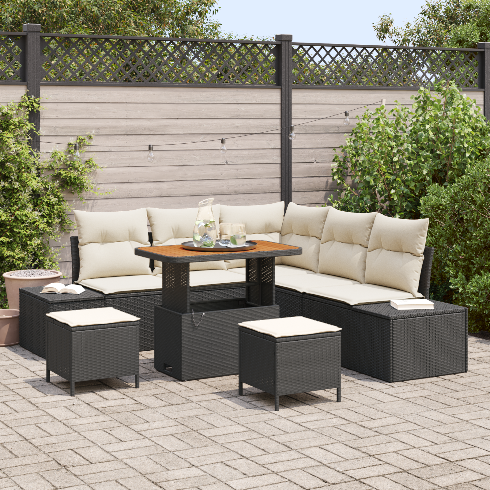 Thumbnail - vidaXL 8-teiliges Garten-Sofa Set mit Kissen in Schwarz aus Poly Rattan und Akazie