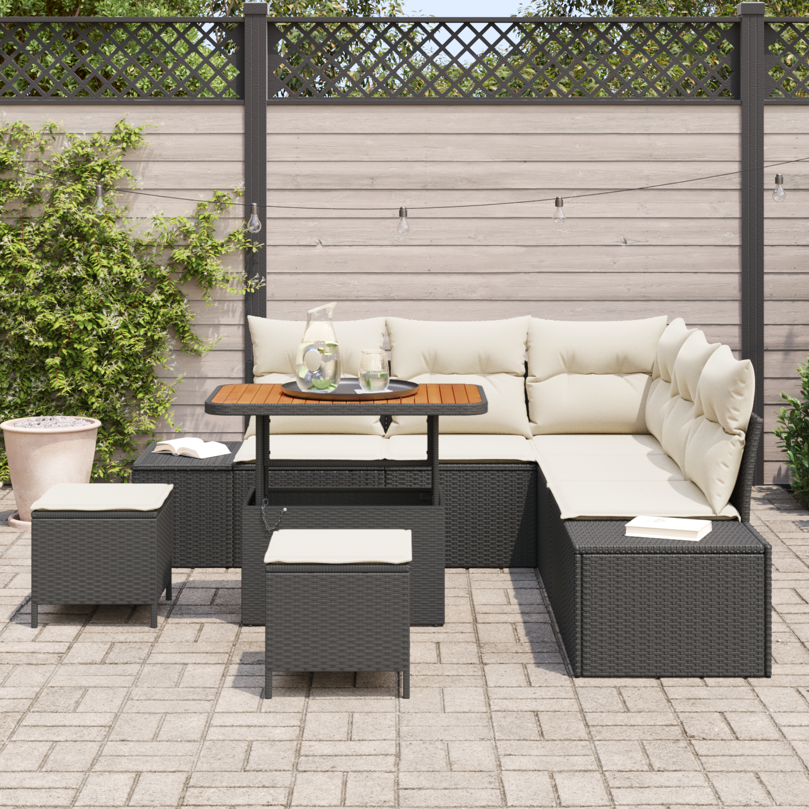 Thumbnail - vidaXL 8-teiliges Garten-Sofa Set mit Kissen in Schwarz aus Poly Rattan und Akazie