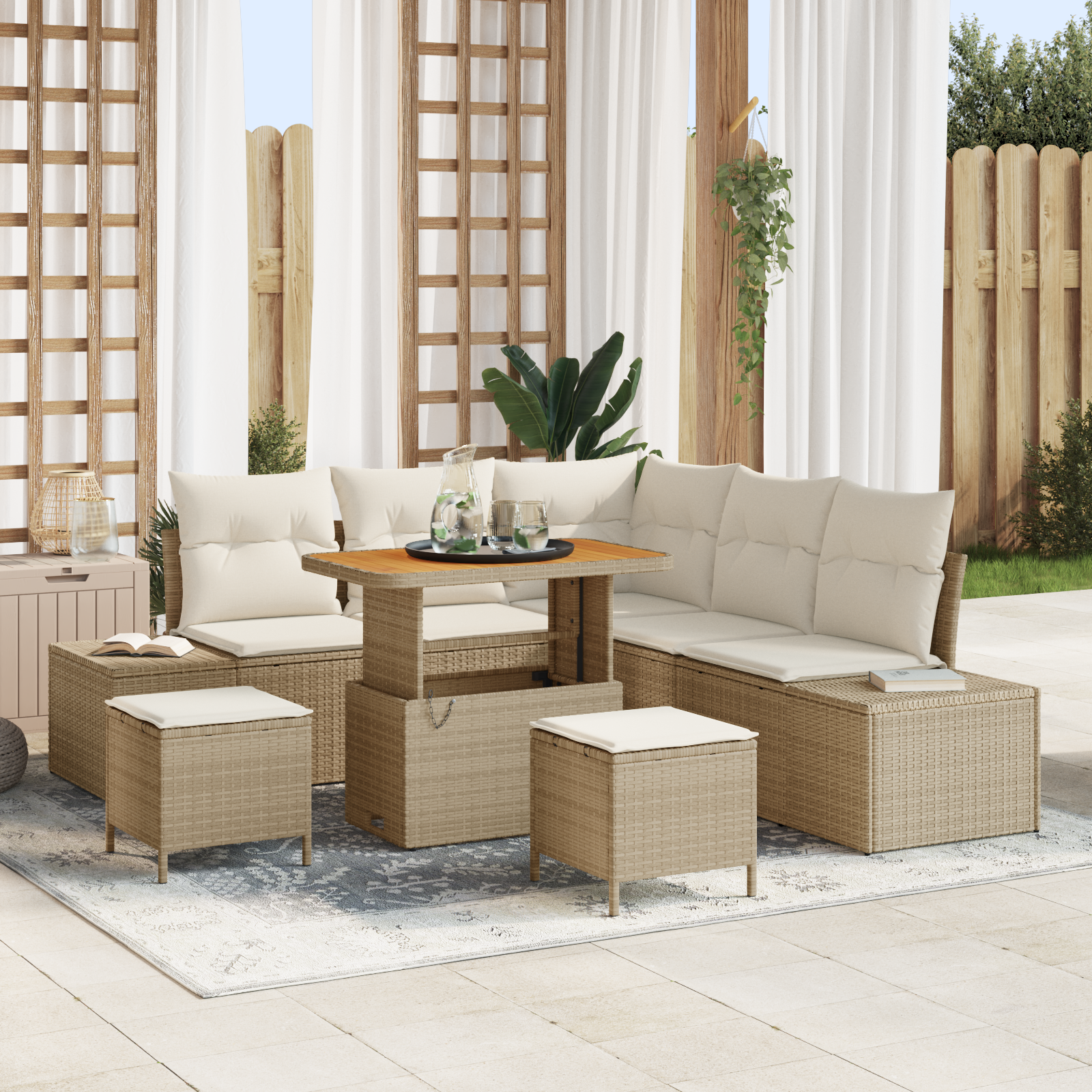 Set divani giardino da 8 pezzi con cuscini Beige Rattan Poliestere 3364736