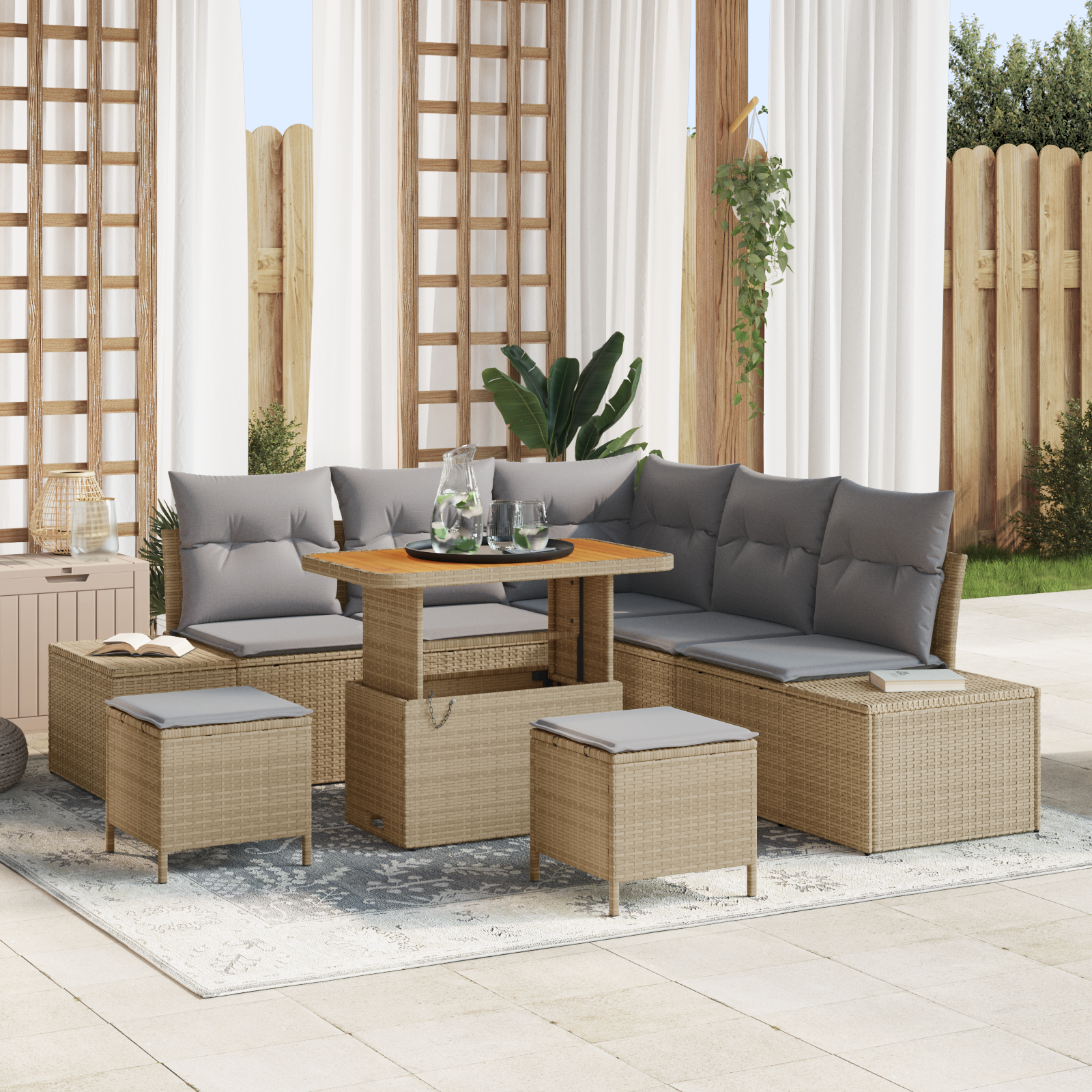 Set Divani Giardino 8 Pezzi con Cuscini Beige in Rattan Polietilene 3364737