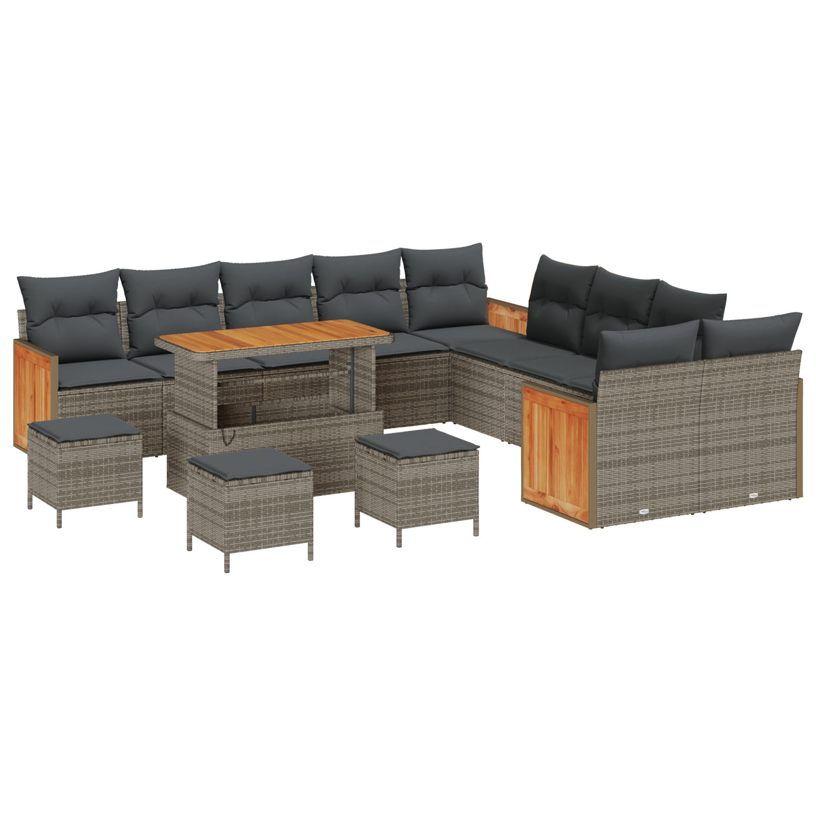 Thumbnail - vidaXL 14-teilige Garten-Sofa-Set mit Kissen Grau Poly-Rattan Akazie