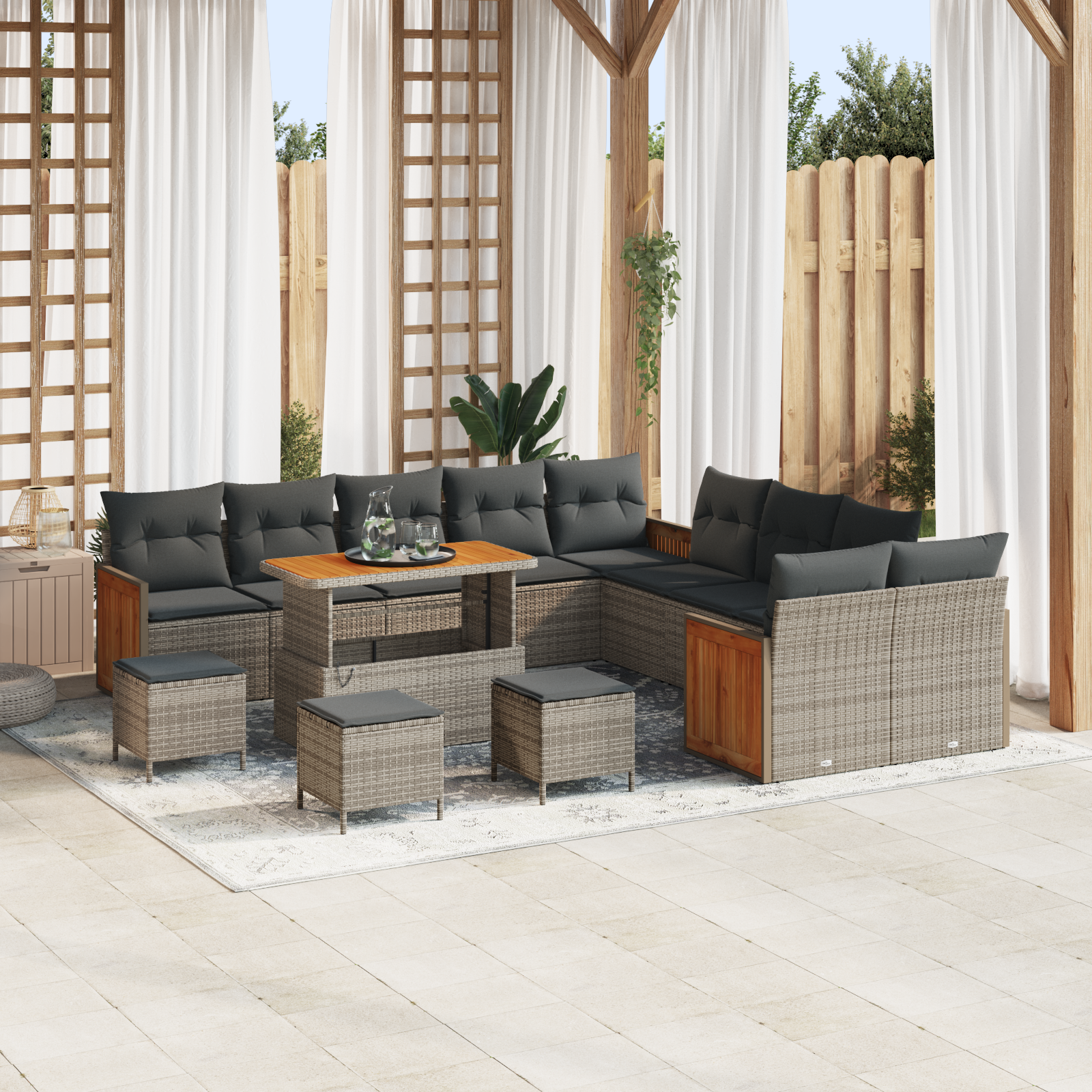 Thumbnail - vidaXL 14-teilige Garten-Sofa-Set mit Kissen Grau Poly-Rattan Akazie