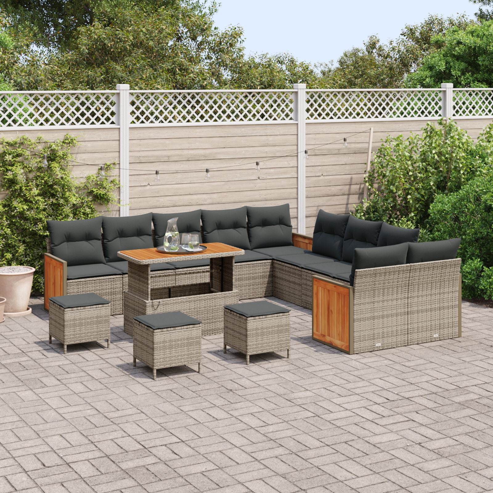 Thumbnail - vidaXL 14-teilige Garten-Sofa-Set mit Kissen Grau Poly-Rattan Akazie