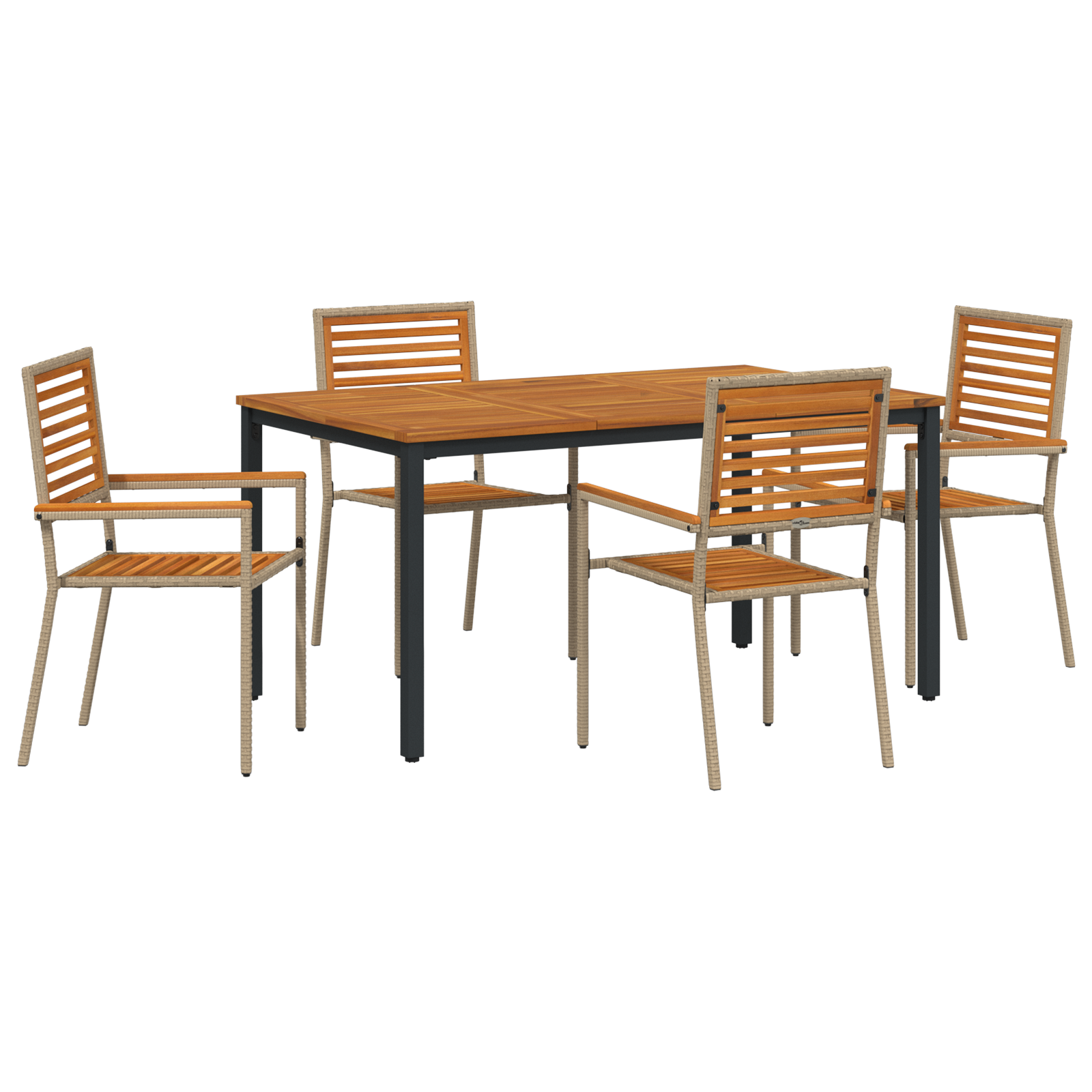 5 Piece Garden Dining Set Beige Poly Rattan Acacia - Image 2