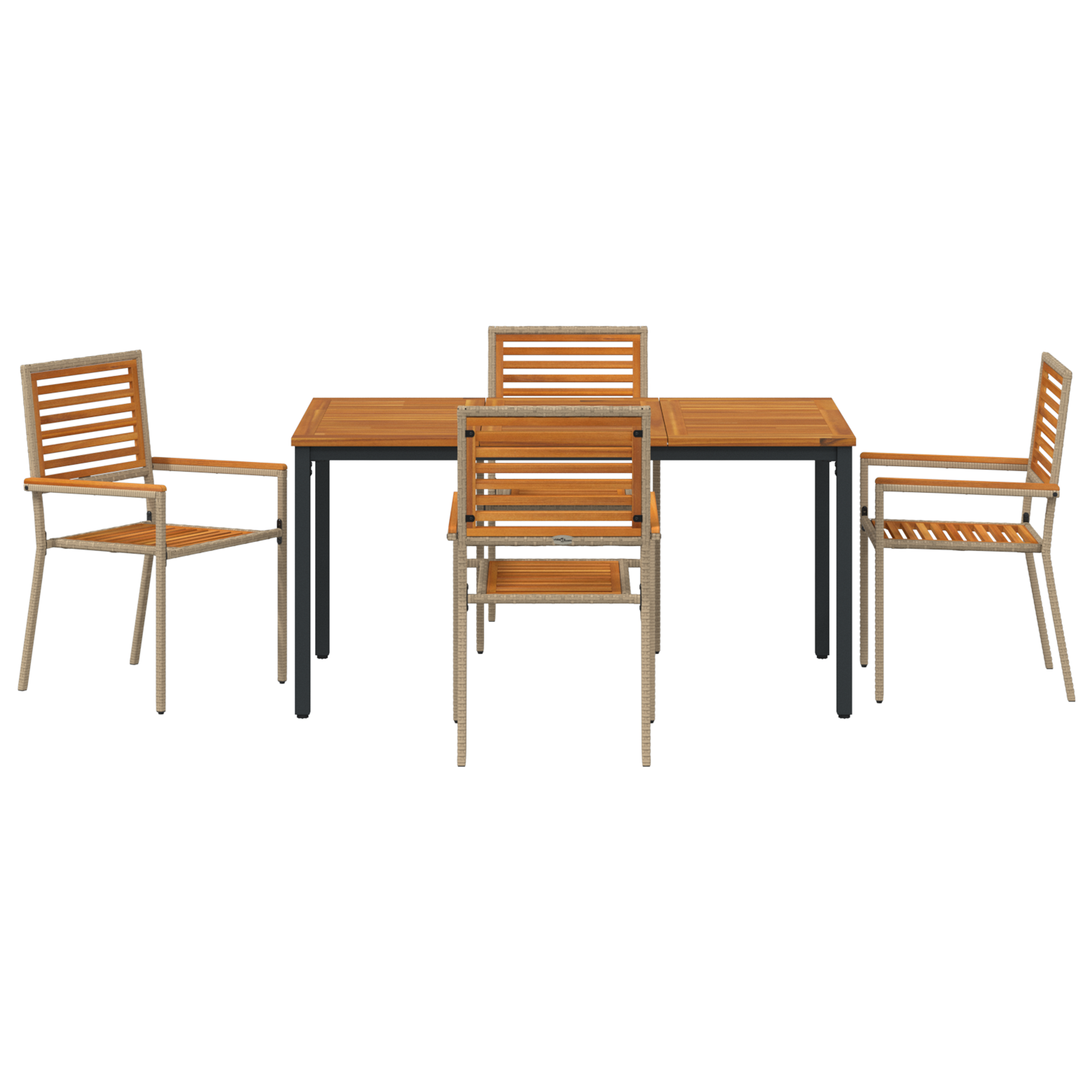 5 Piece Garden Dining Set Beige Poly Rattan Acacia - Image 7