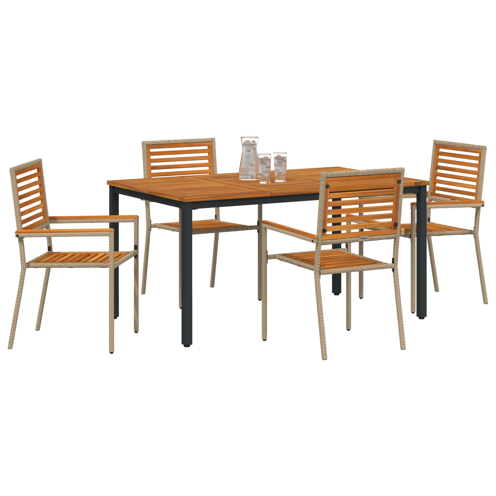 5 Piece Garden Dining Set Beige Poly Rattan Acacia - Image 3