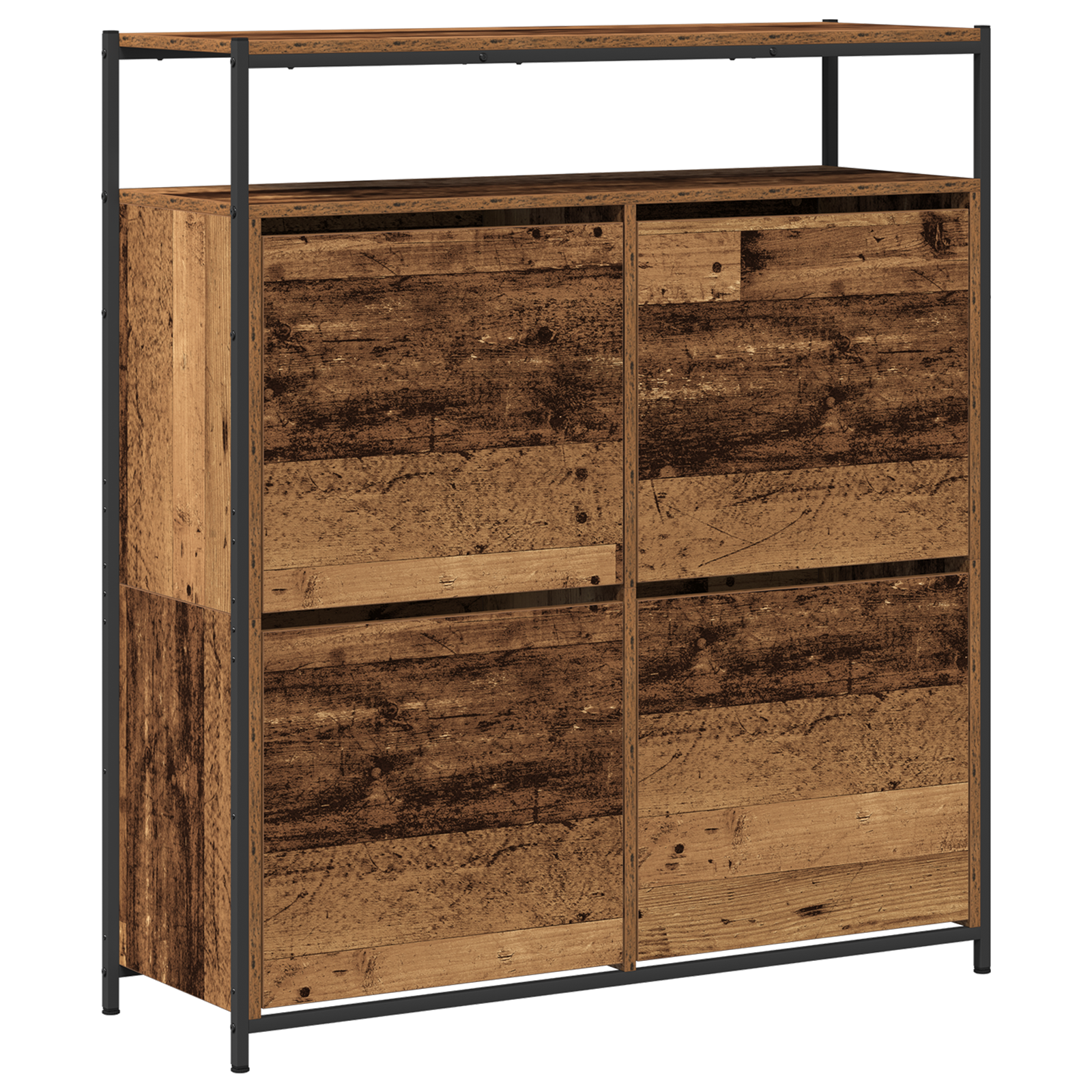Shoe Cabinet with 4 Flip-Drawers Old Wood 100x34x112 cm - Image 2