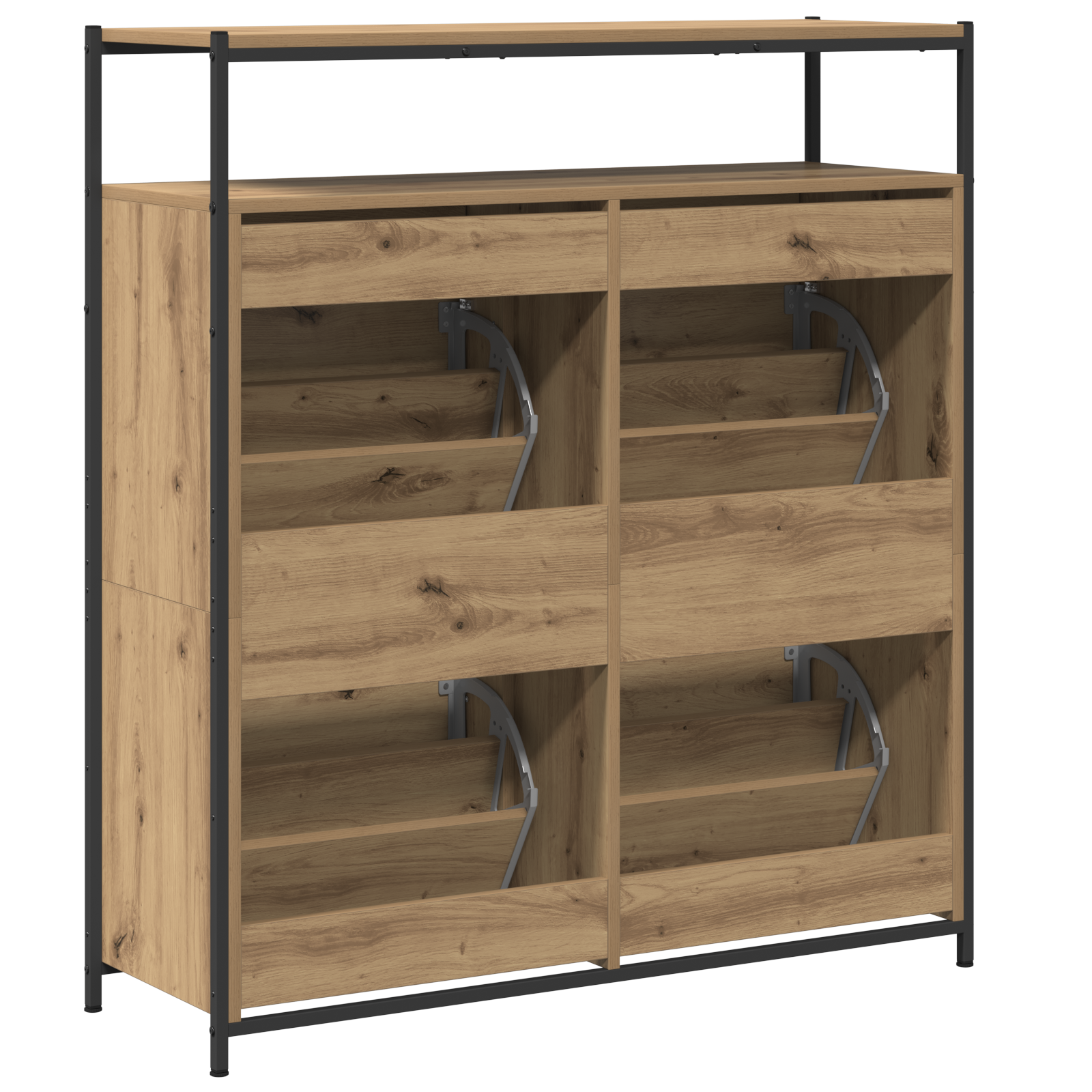 Shoe Cabinet with 4 Flip-Drawers Artisan Oak 100x34x112 cm - Image 8