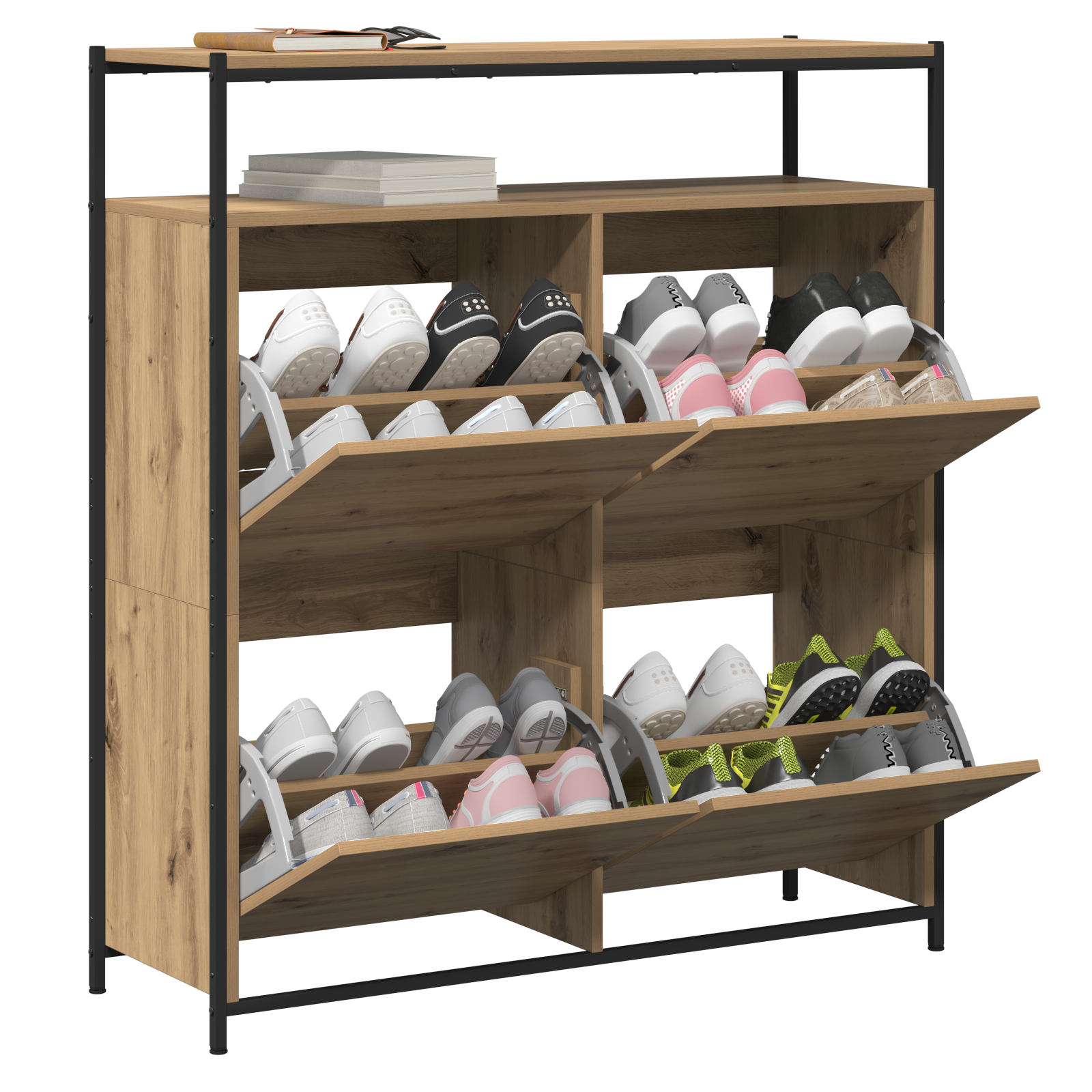 Shoe Cabinet with 4 Flip-Drawers Artisan Oak 100x34x112 cm - Image 3