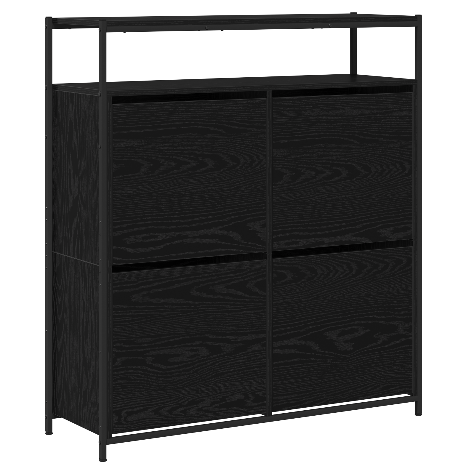 Shoe Cabinet with 4 Flip-Drawers Black Oak 100x34x112 cm - Image 2
