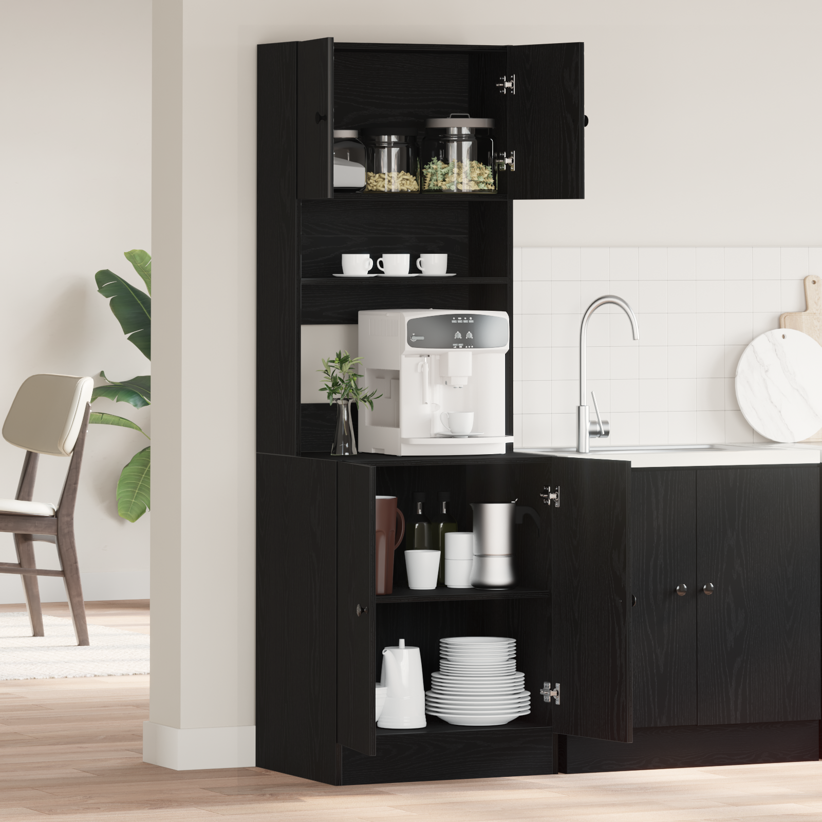 Kitchen Cabinet Black Oak 60x50x180 cm Engineered Wood - Image 4