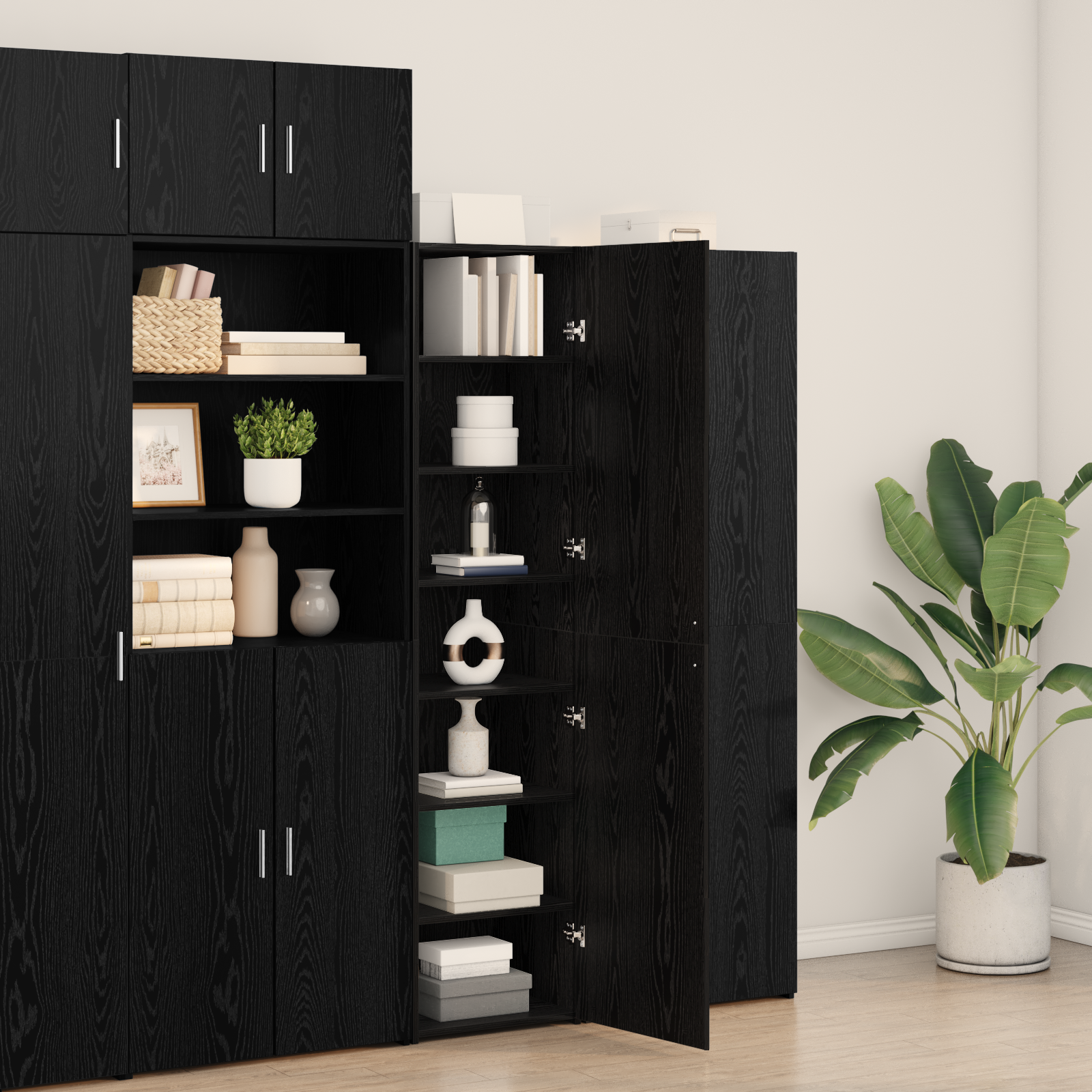 Highboard Black Oak 45x42.5x185 cm Engineered Wood - Image 4