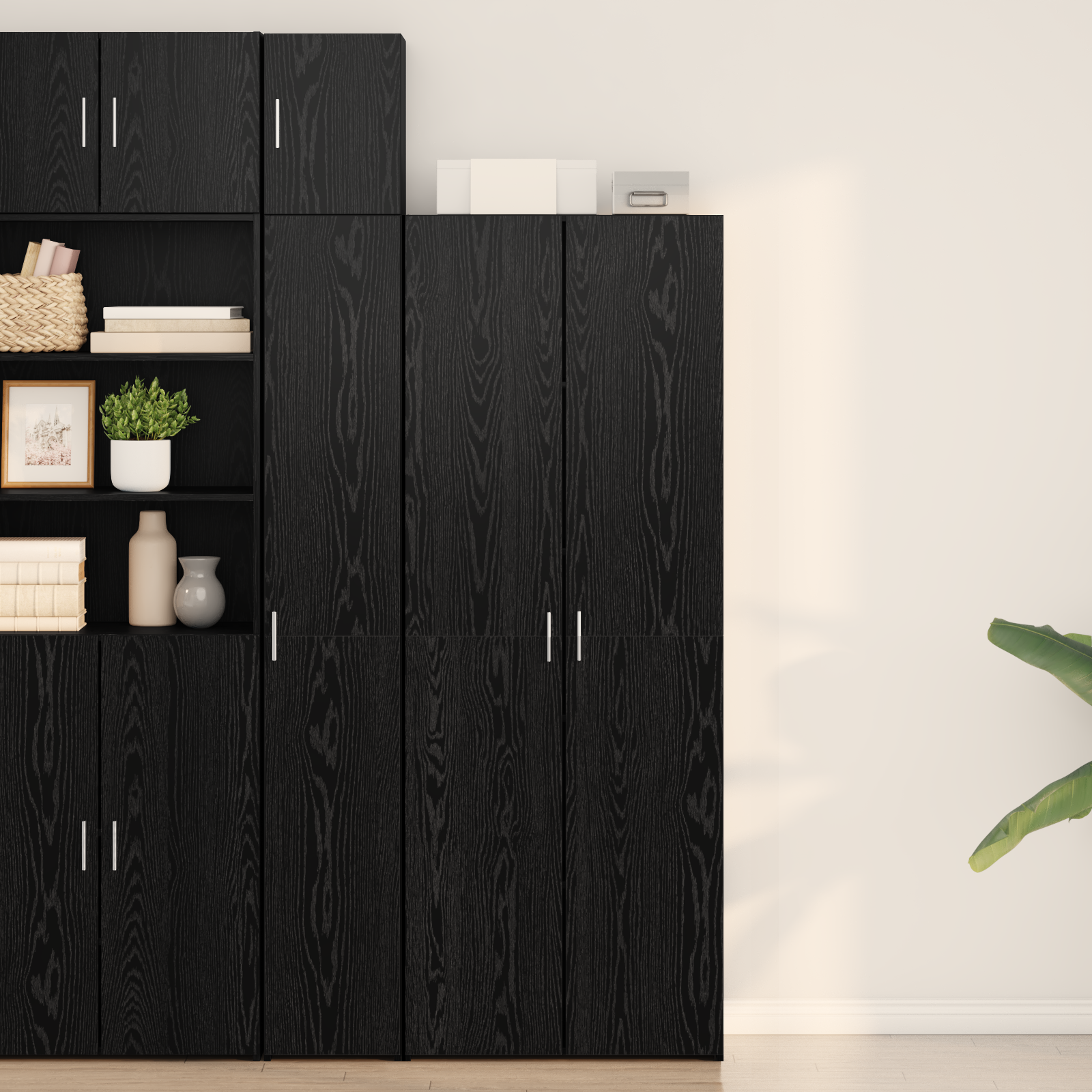 Highboard Black Oak 70x42.5x185 cm Engineered Wood