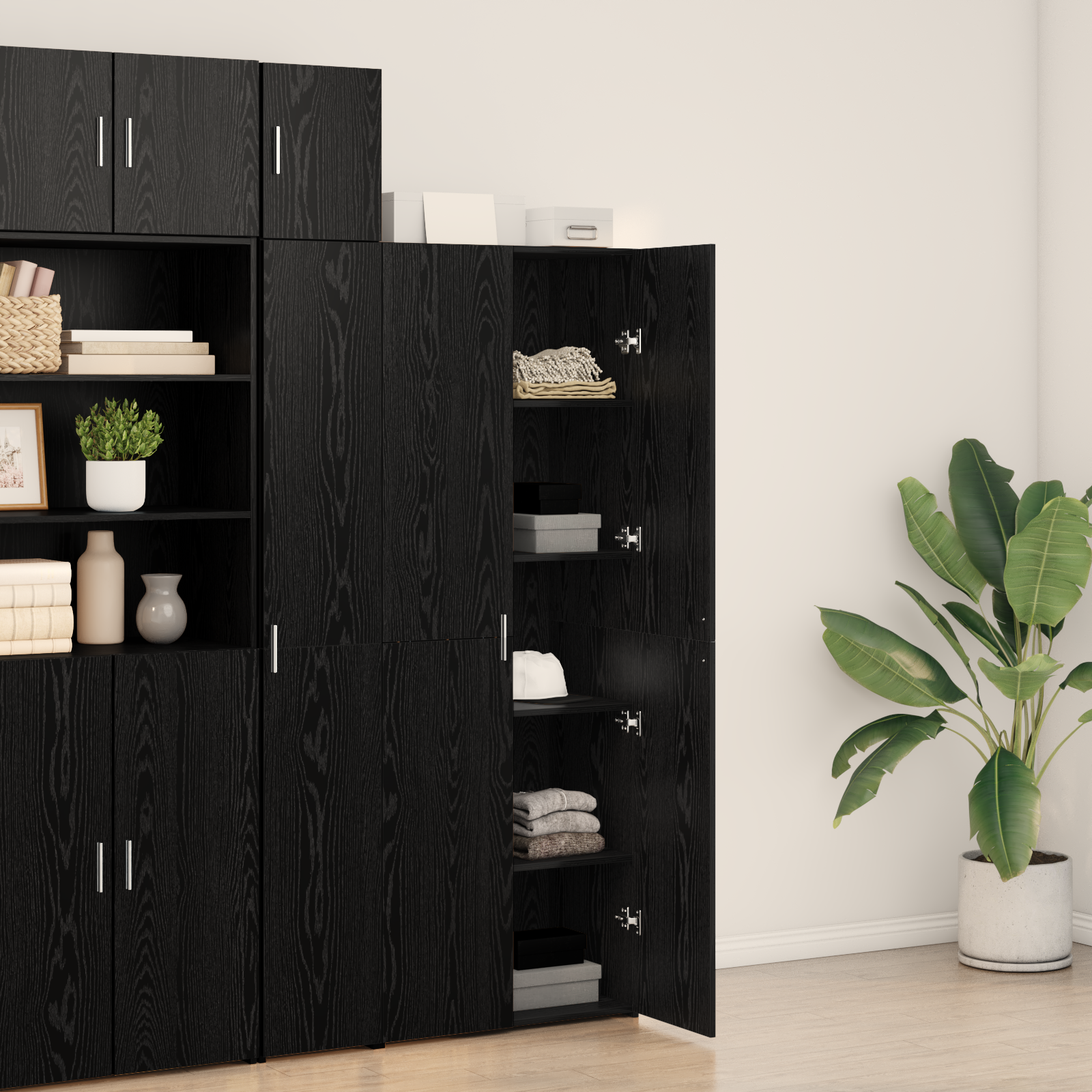 Highboard Black Oak 70x42.5x185 cm Engineered Wood - Image 4