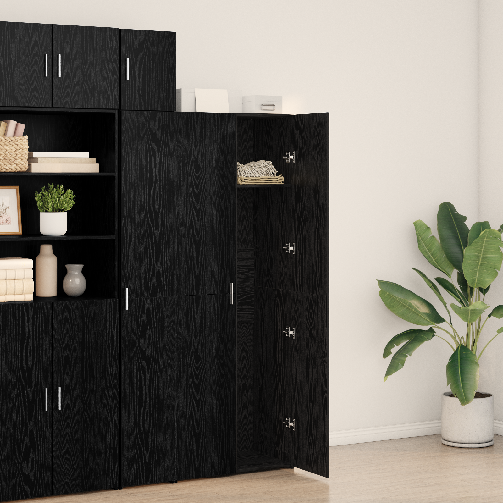 Highboard Black Oak 70x42.5x185 cm Engineered Wood - Image 4