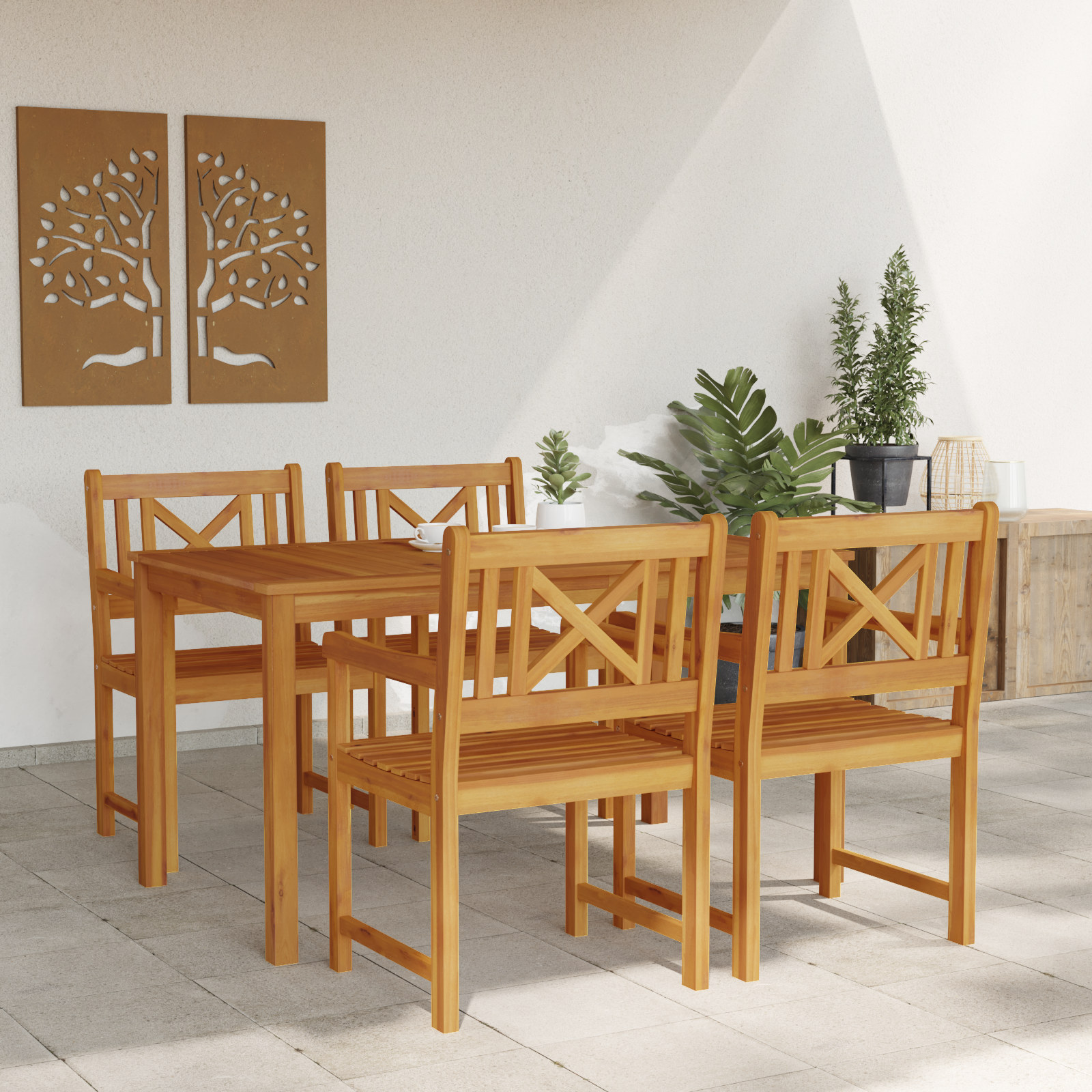 5 Piece Garden Dining Set Solid Wood Acacia - Image 4