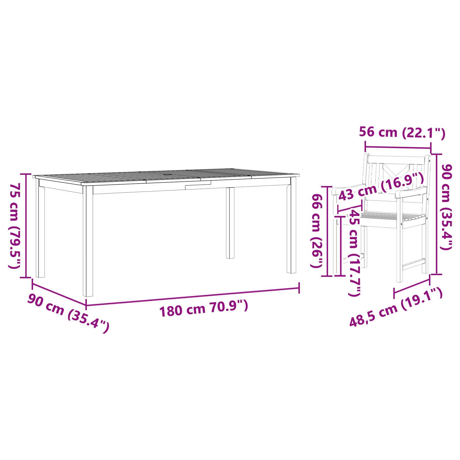 градински столове 2 броя 56x56x90 см от масивна акациева дървесина - Image 10
