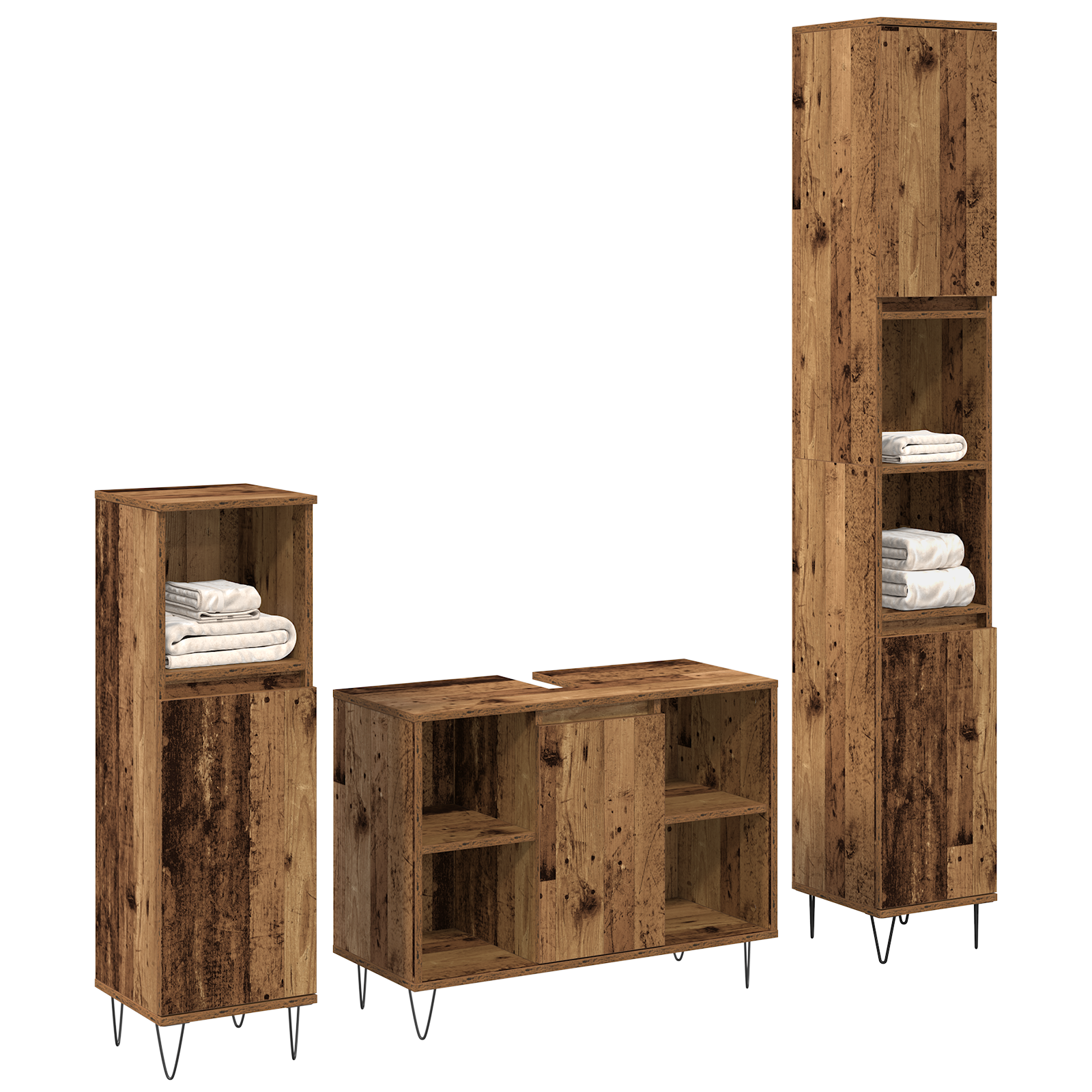 3 piece Bathroom Furniture Set Old Wood Engineered Wood - Image 2