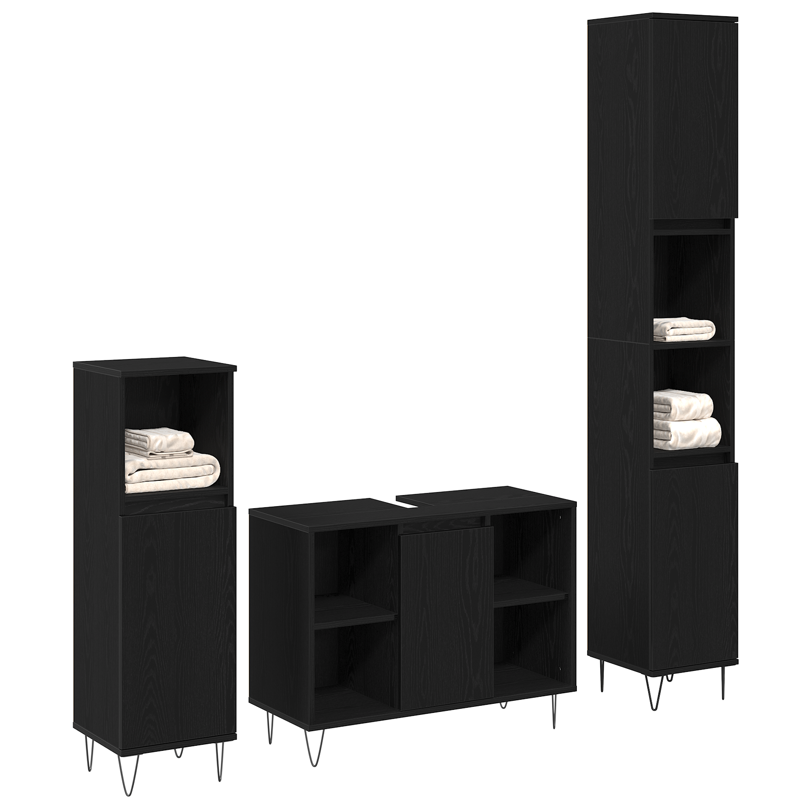 3 piece Bathroom Furniture Set Black Oak Engineered Wood - Image 2