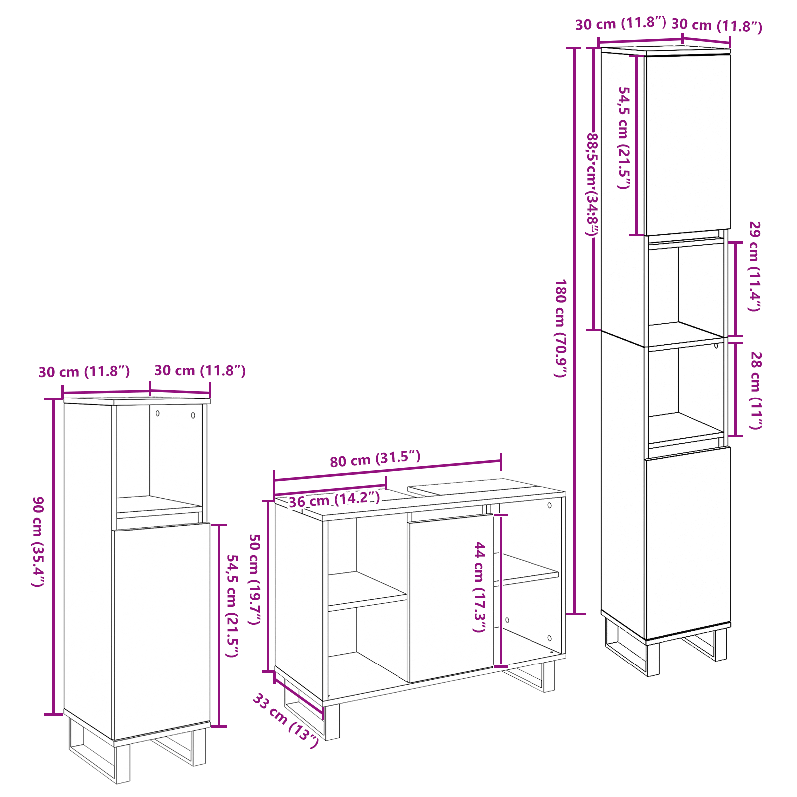 3 piece Bathroom Furniture Set Black Oak Engineered Wood - Image 10