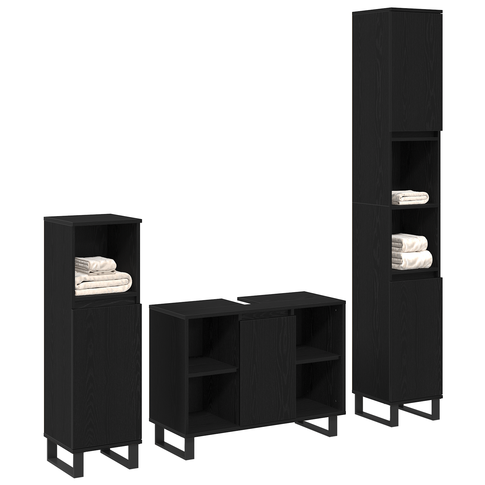 3 piece Bathroom Furniture Set Black Oak Engineered Wood - Image 2
