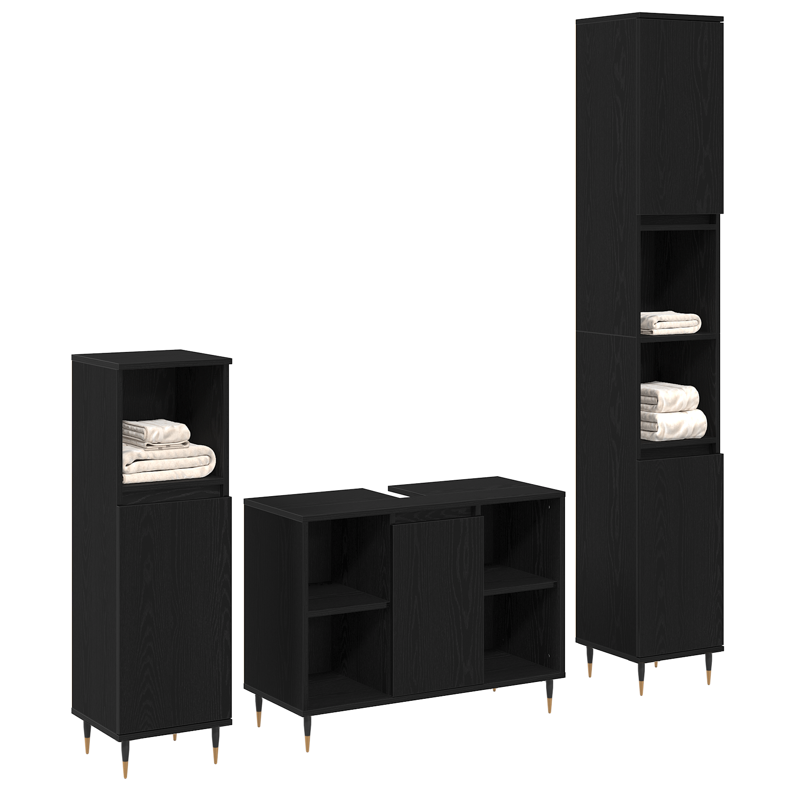 3 piece Bathroom Furniture Set Black Oak Engineered Wood - Image 2