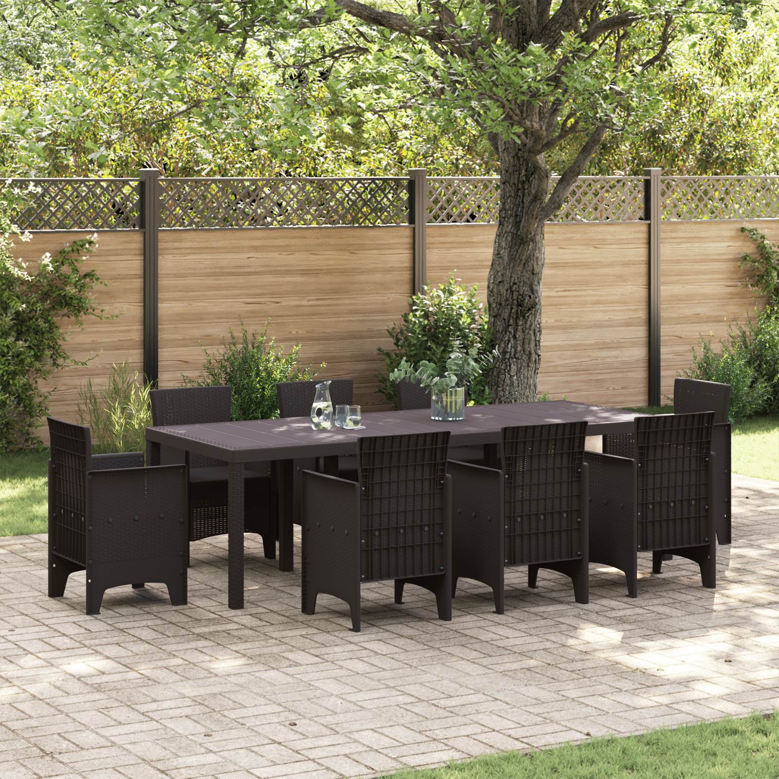 Garden Table Brown 250x100x73 cm Poly Rattan
