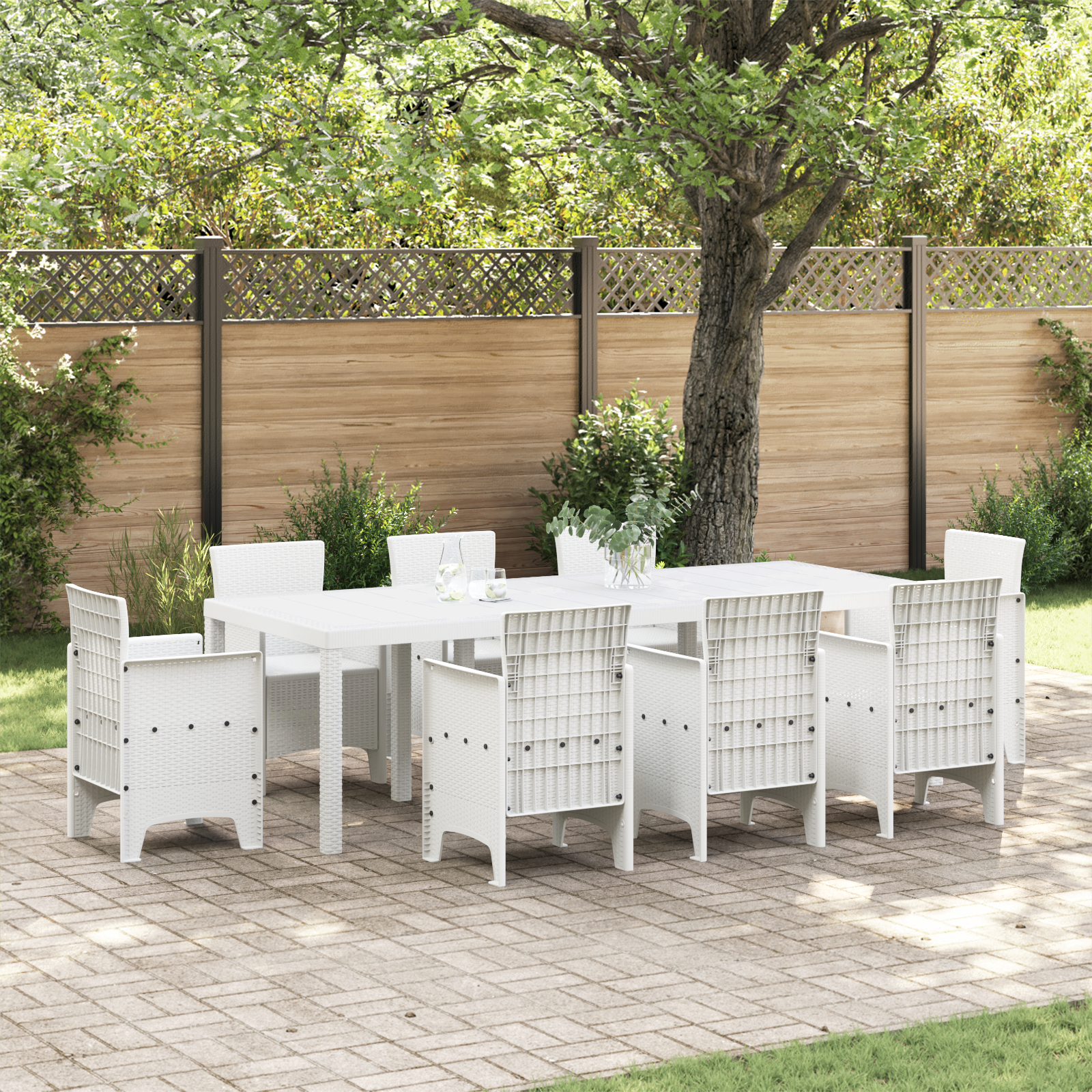 Garden Table White 250x100x73 cm Poly Rattan