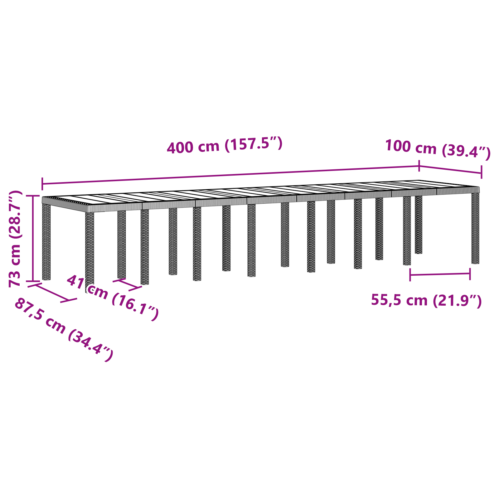 Garden Table Anthracite 400x100x73 cm Poly Rattan - Image 11