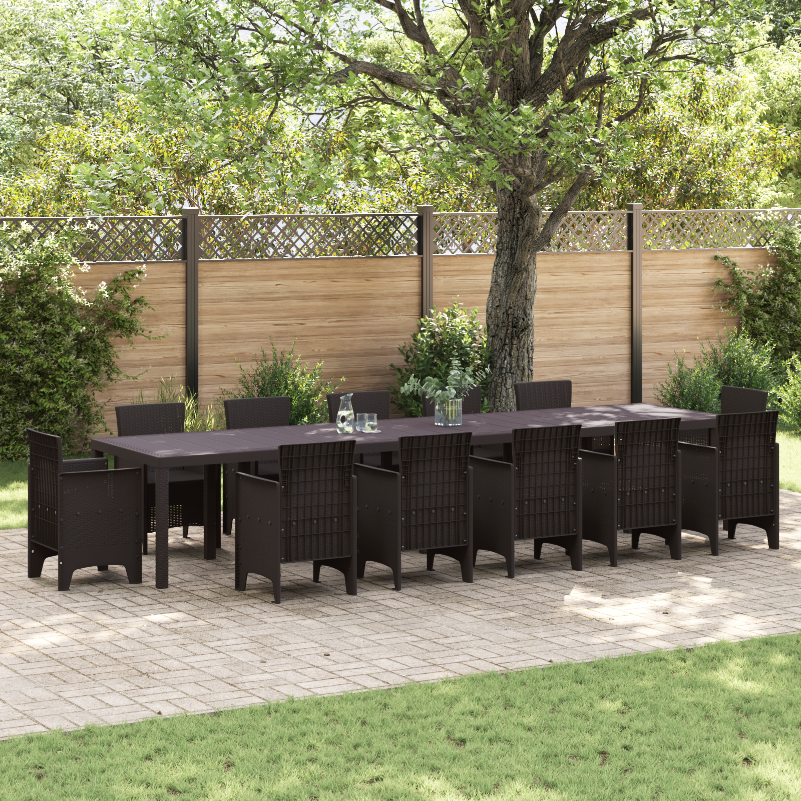 Garden Table Brown 400x100x73 cm Poly Rattan