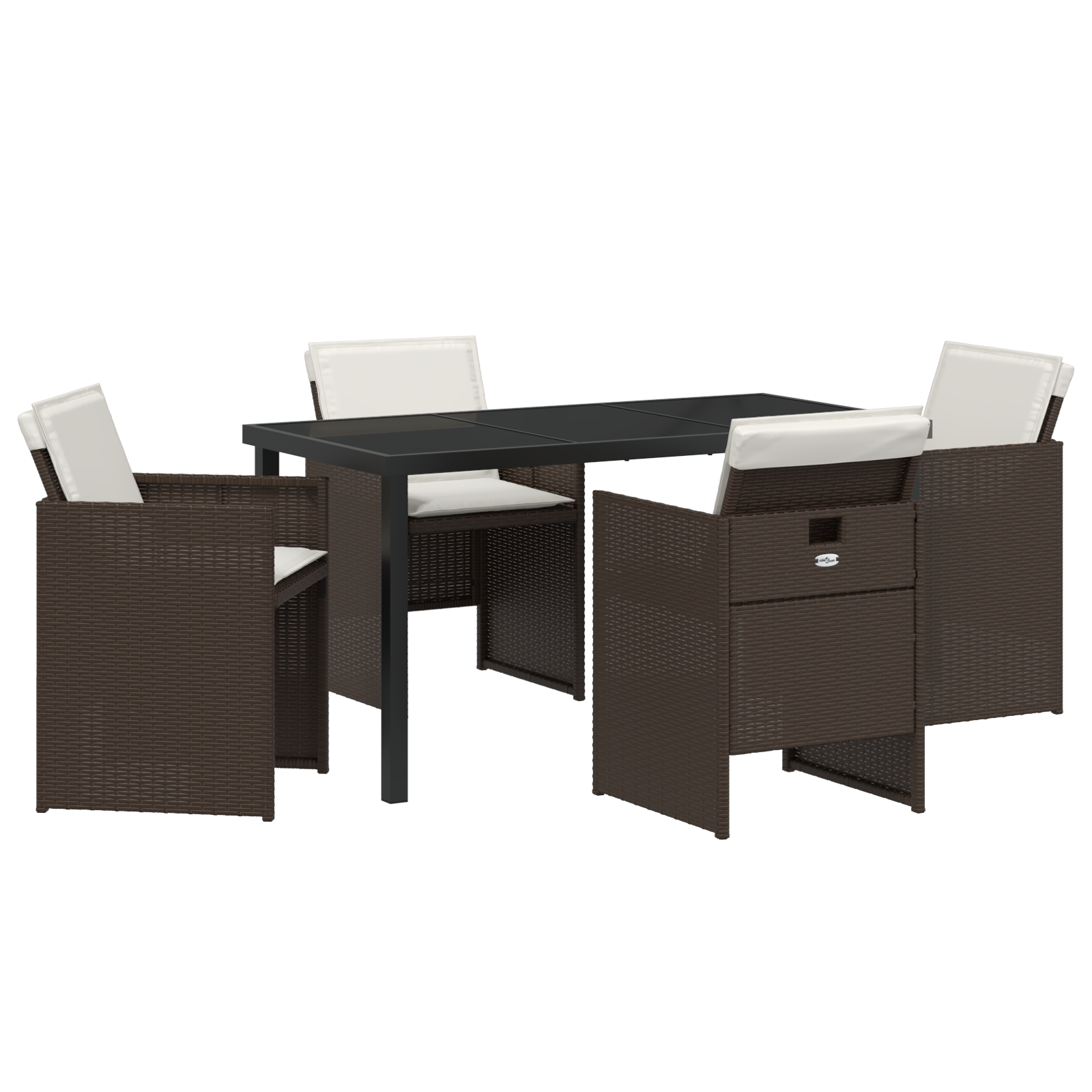 5 Piece Garden Dining Set with Cushions Brown Poly Rattan - Image 2