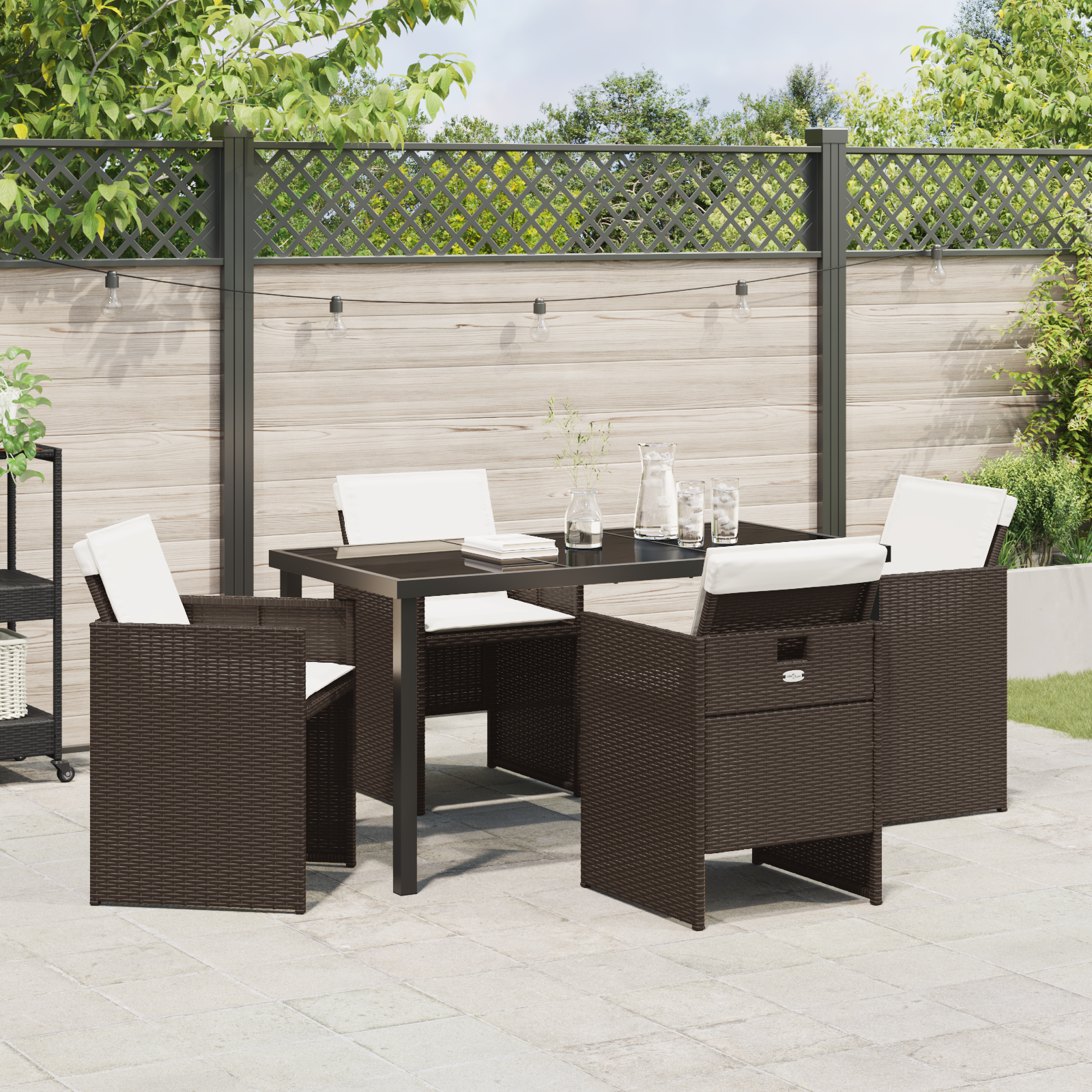 5 Piece Garden Dining Set with Cushions Brown Poly Rattan - Image 4