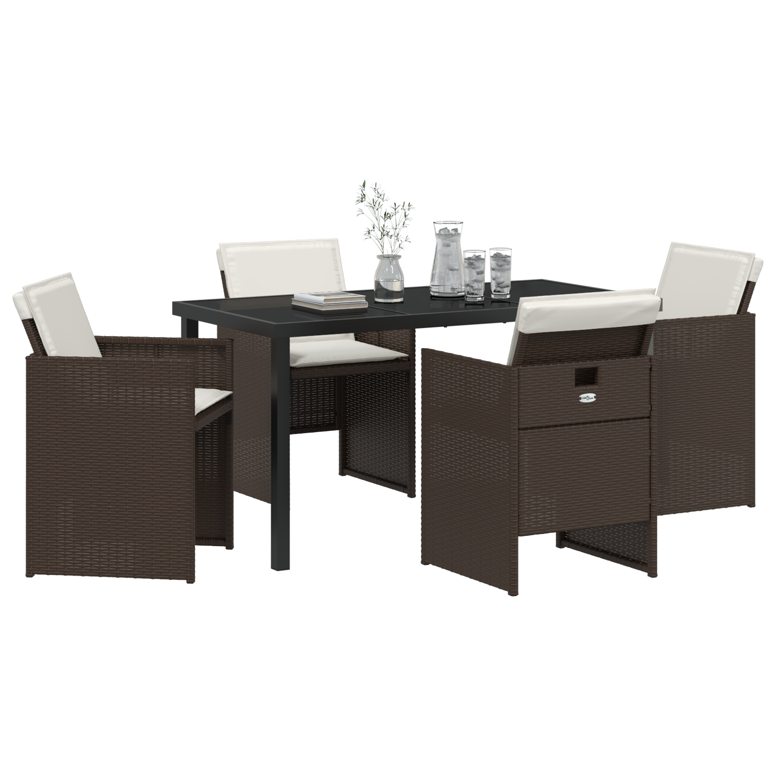 5 Piece Garden Dining Set with Cushions Brown Poly Rattan - Image 3