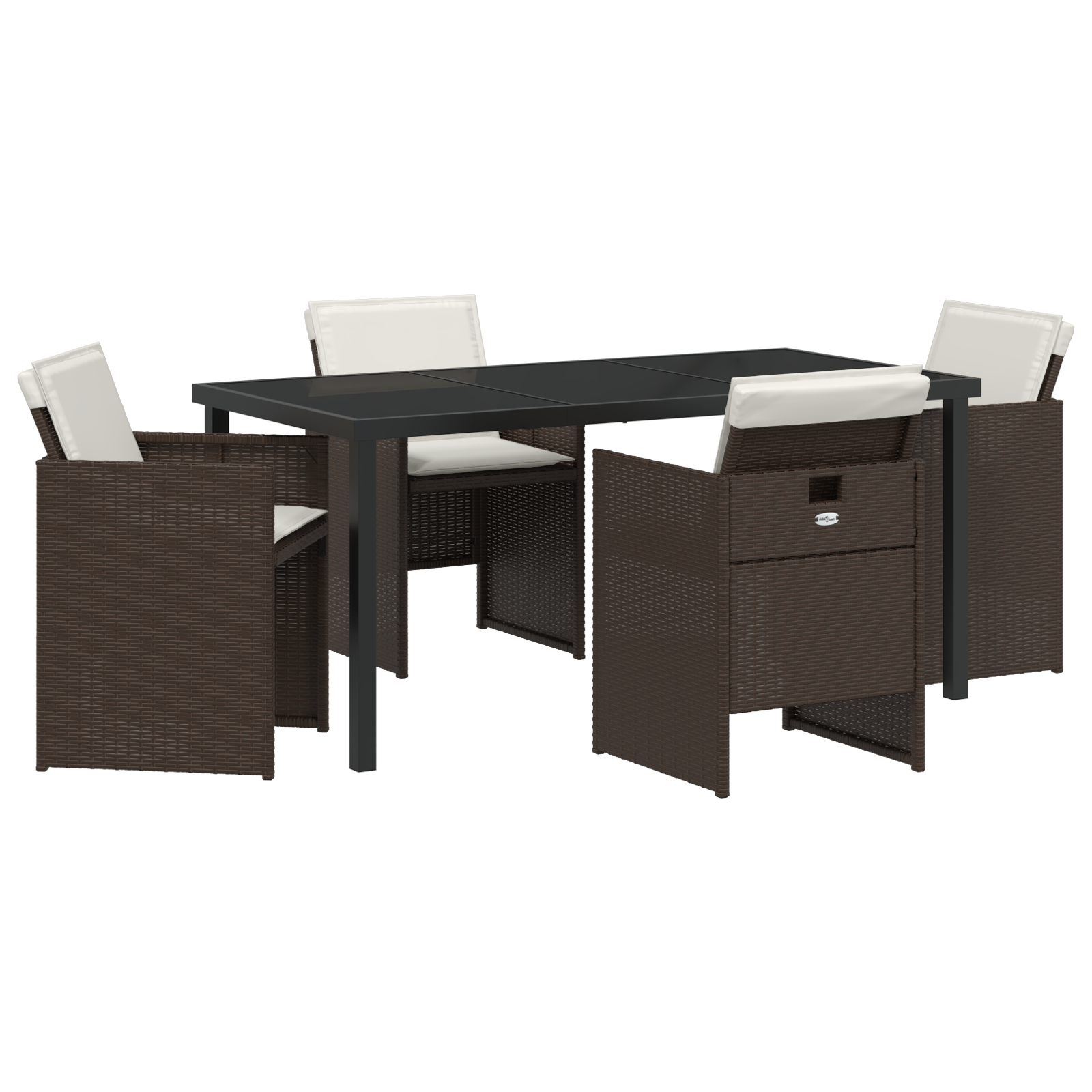 5 Piece Garden Dining Set with Cushions Brown Poly Rattan - Image 2