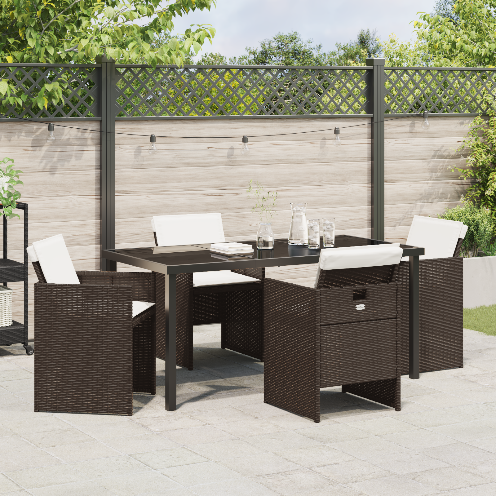 5 Piece Garden Dining Set with Cushions Brown Poly Rattan - Image 4