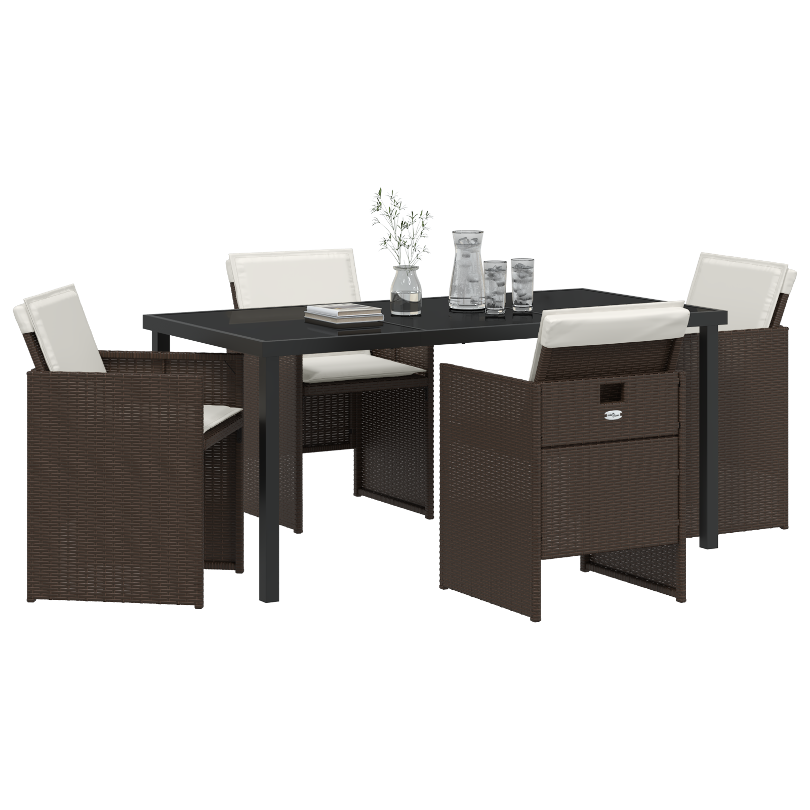 5 Piece Garden Dining Set with Cushions Brown Poly Rattan - Image 3