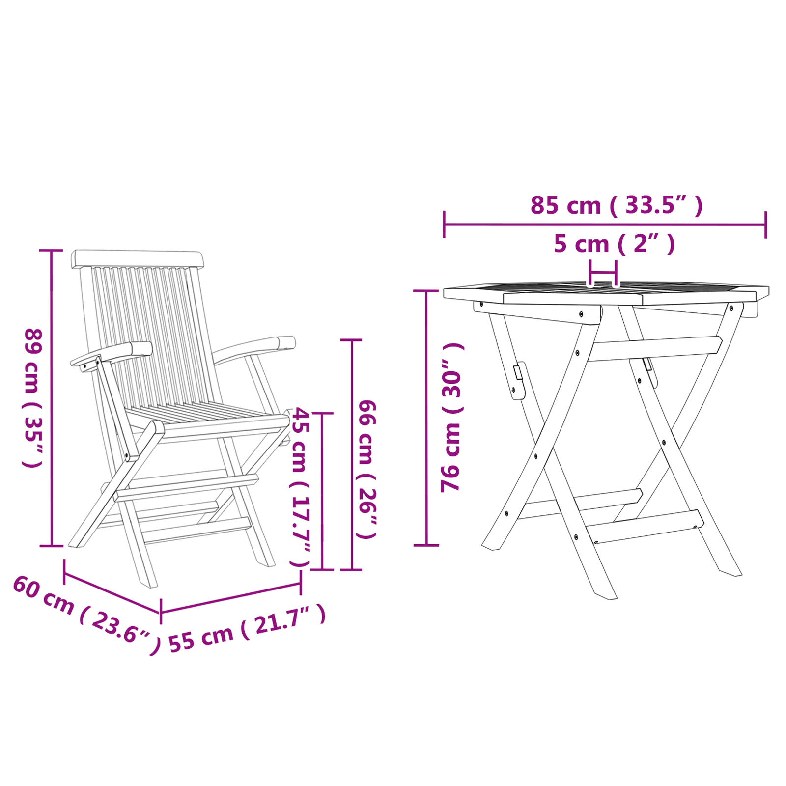 3-delige Opvouwbare Tuin Bistro Set van Massief Acaciahout image 12