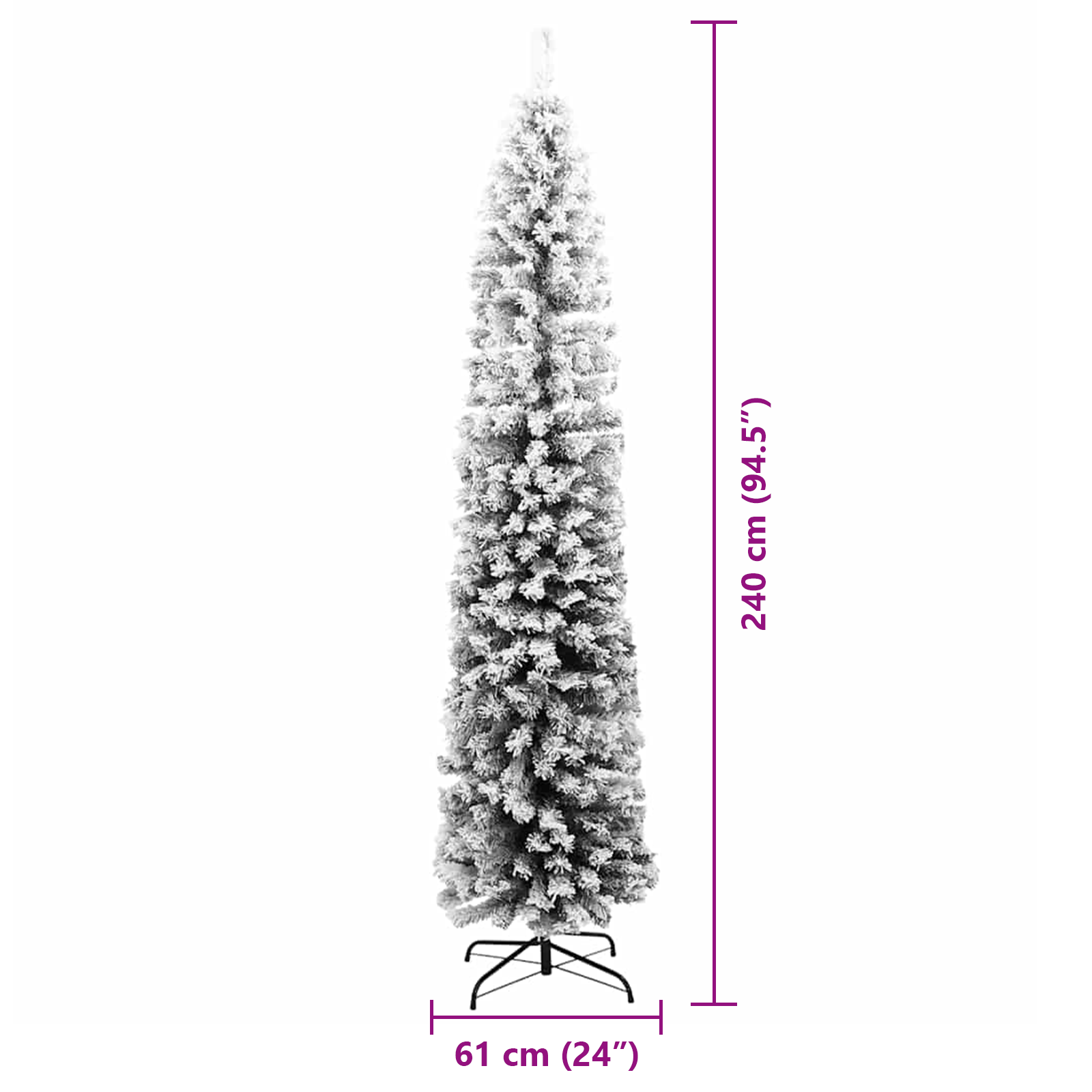 Slim Christmas Tree 300 LEDs & Flocked Snow Green 240 cm - Image 9