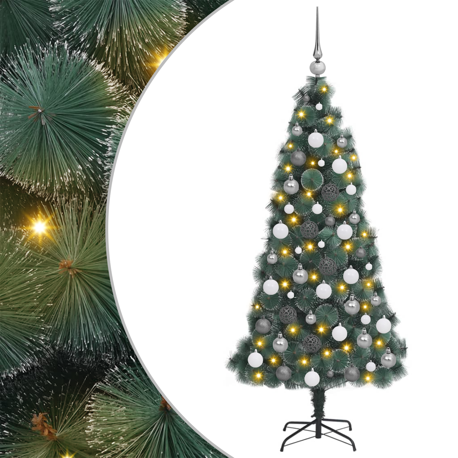 Artificial Christmas Tree LED & Ball Set Green 180 cm PET